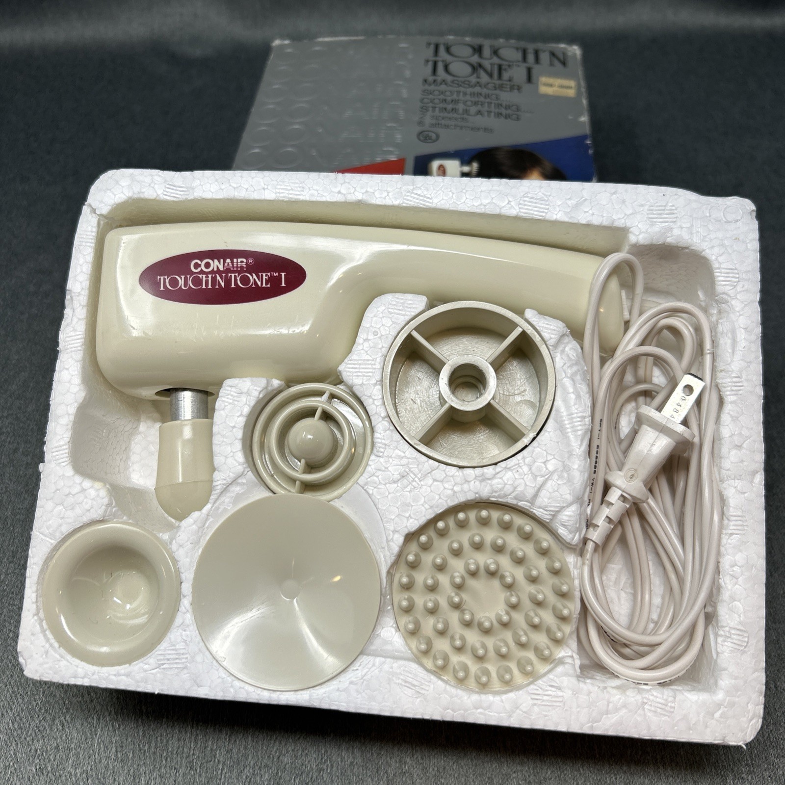 Vintage 1980s Conair Touch’N Tone I Massager 2-Speed 6 Attachments Tested Works