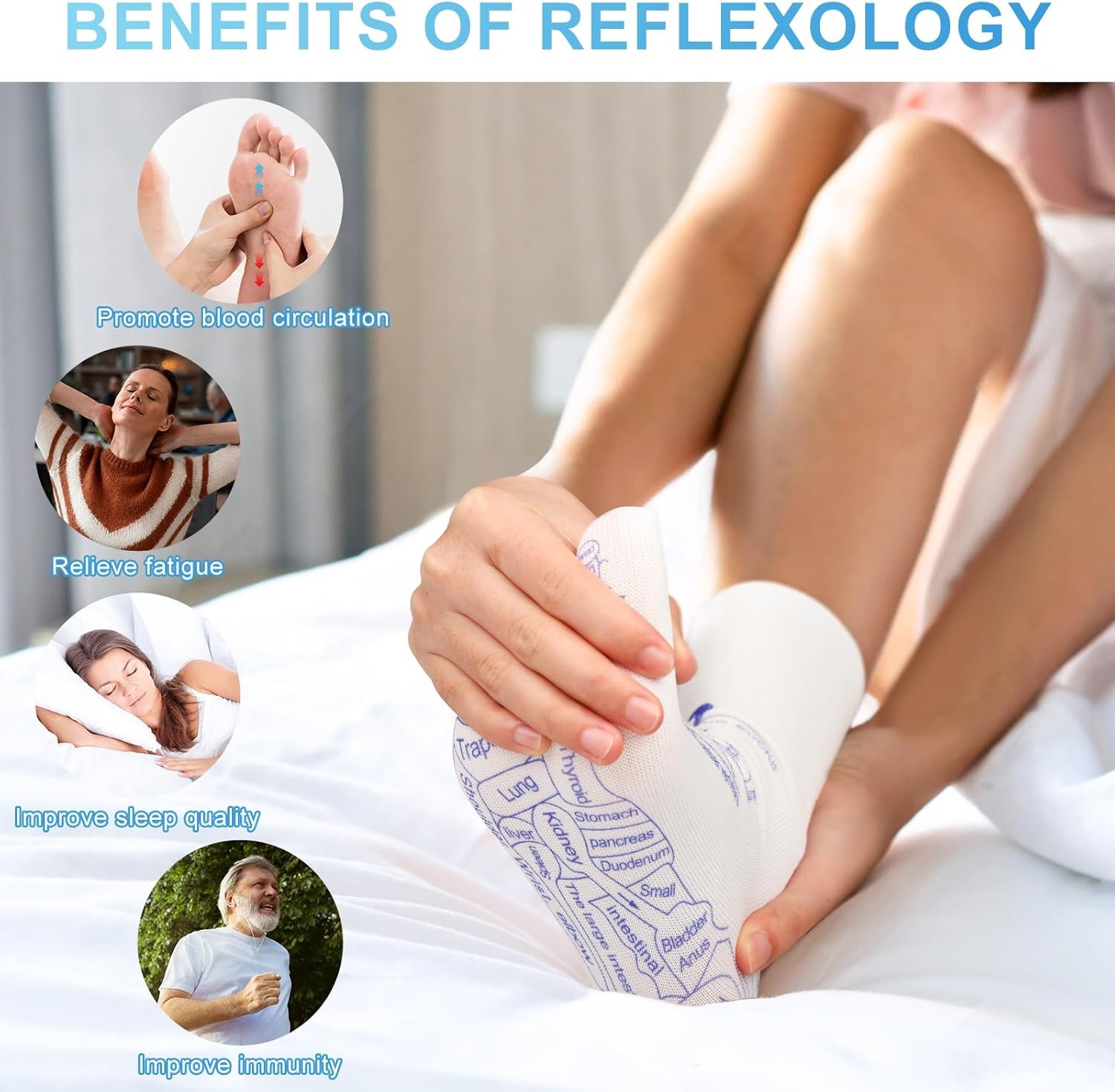 4pcs Acupressure Reflexology Socks w/ 2 Trigger Point Massage Tool Foot Massage