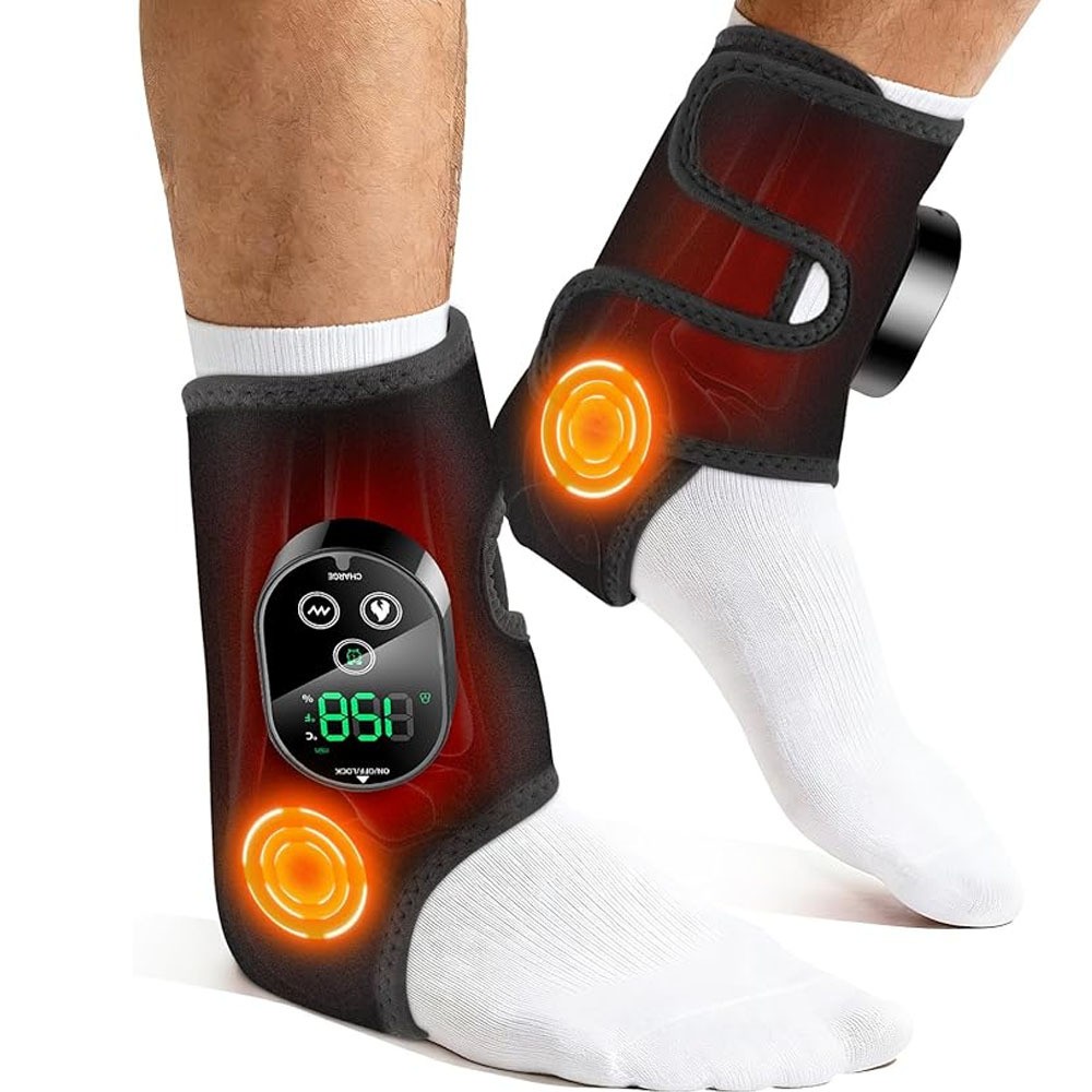 4-in-1 Electric Foot Ankle Massager Brace Pain Relief Heating Vibration Therapy