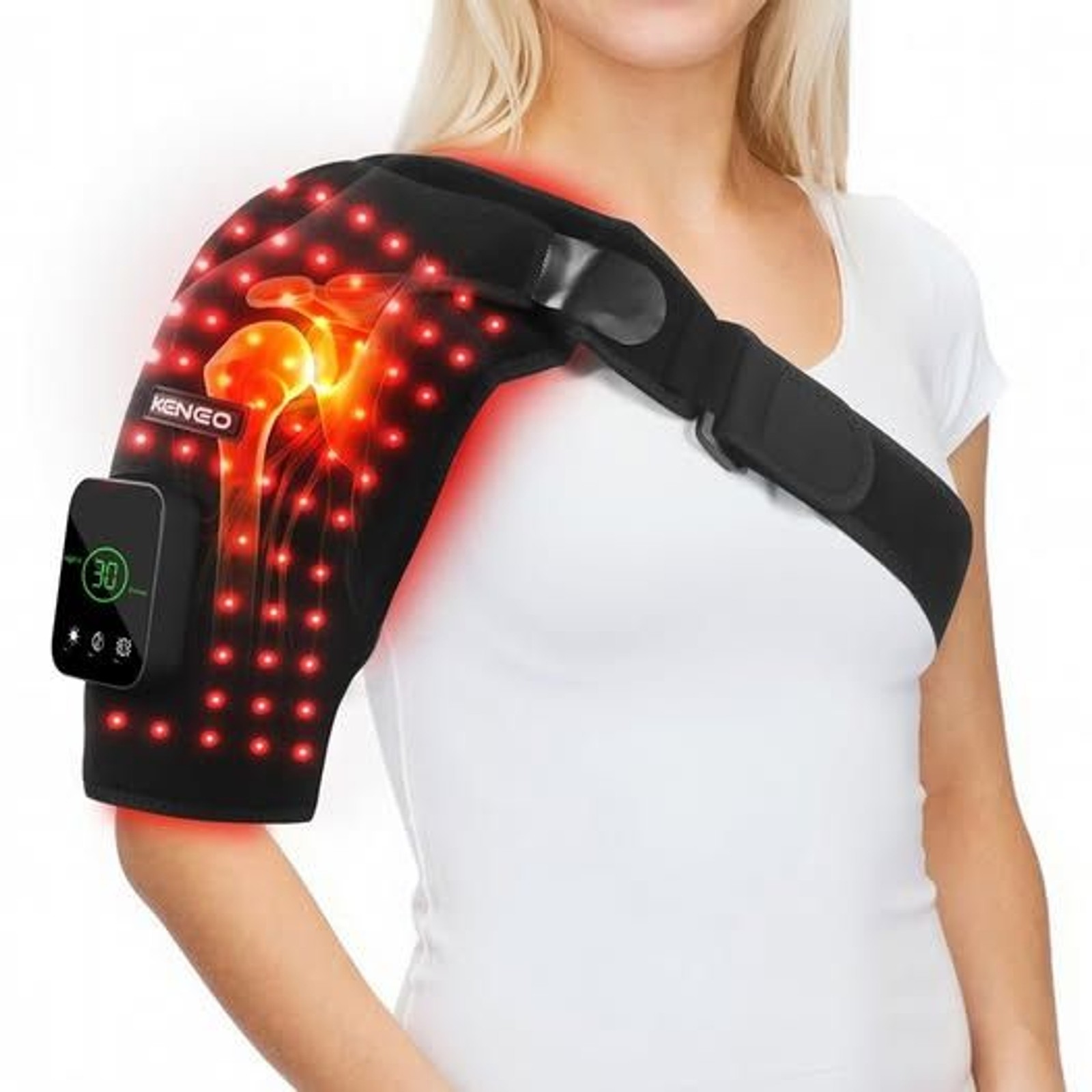 Keneo Red Light Therapy Shoulder Wrap Heat Vibration 5000mAh Rechargeable