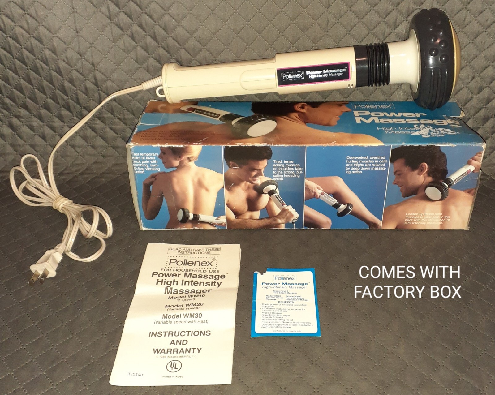Pollenex Power Massager WM-10 High Intensity 2 Speed Wand Body Massage Vibrating