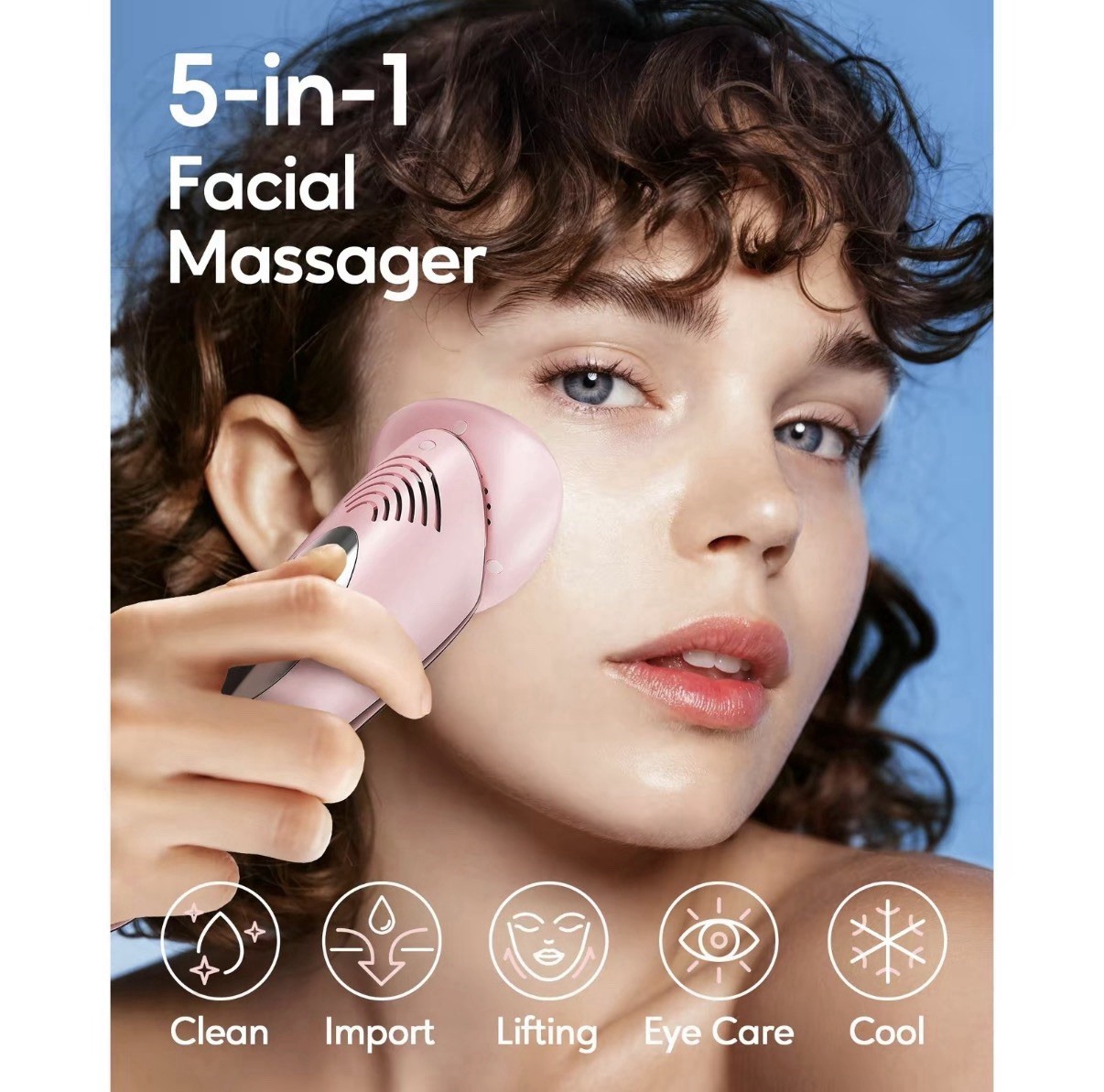 Wavytalk Skin Care Tool, 5 In 1 Heating/Cooling, Vibration, Pink