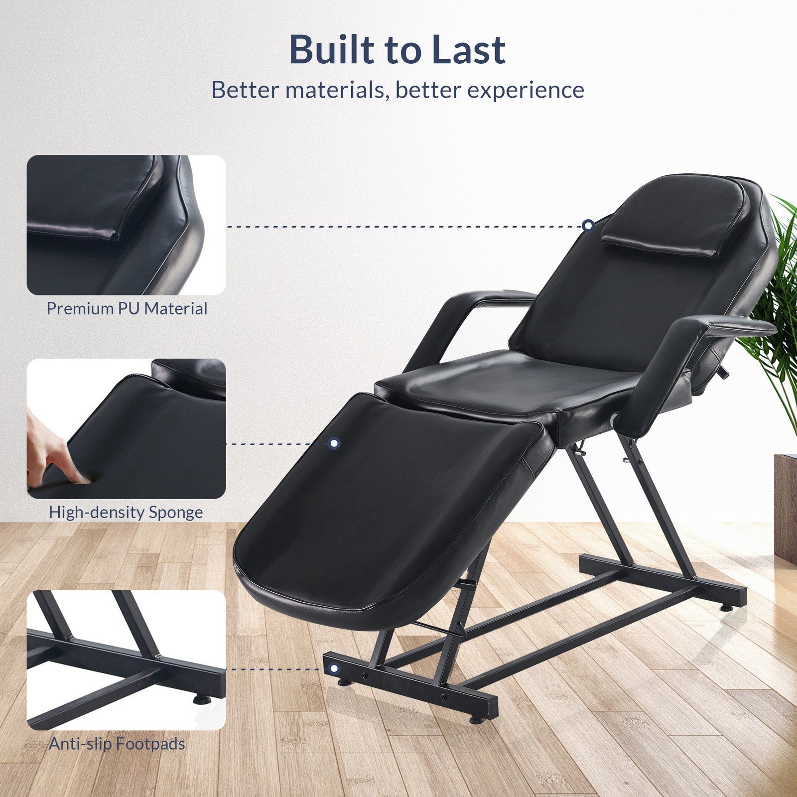 Adjustable Facial Bed Table Massage Chair Beauty Spa Tattoo Beauty Salon, Black