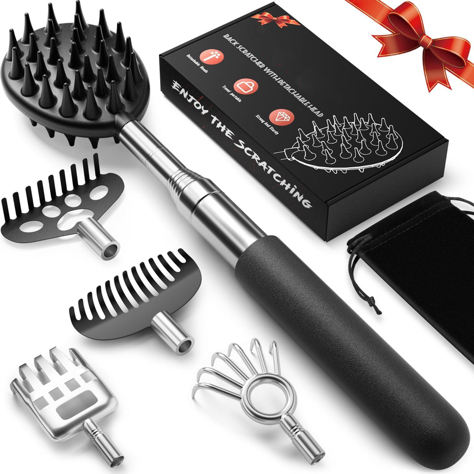 5-in-1 Telescoping Back Scratcher Set with Detachable Heads – Extendable & Trave