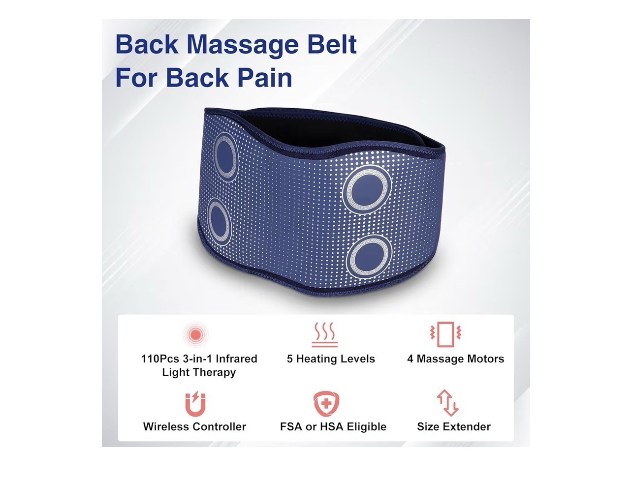 Back Pain Relief Belt Cordless Heat Vibration Red Light Therapy Rechargeable