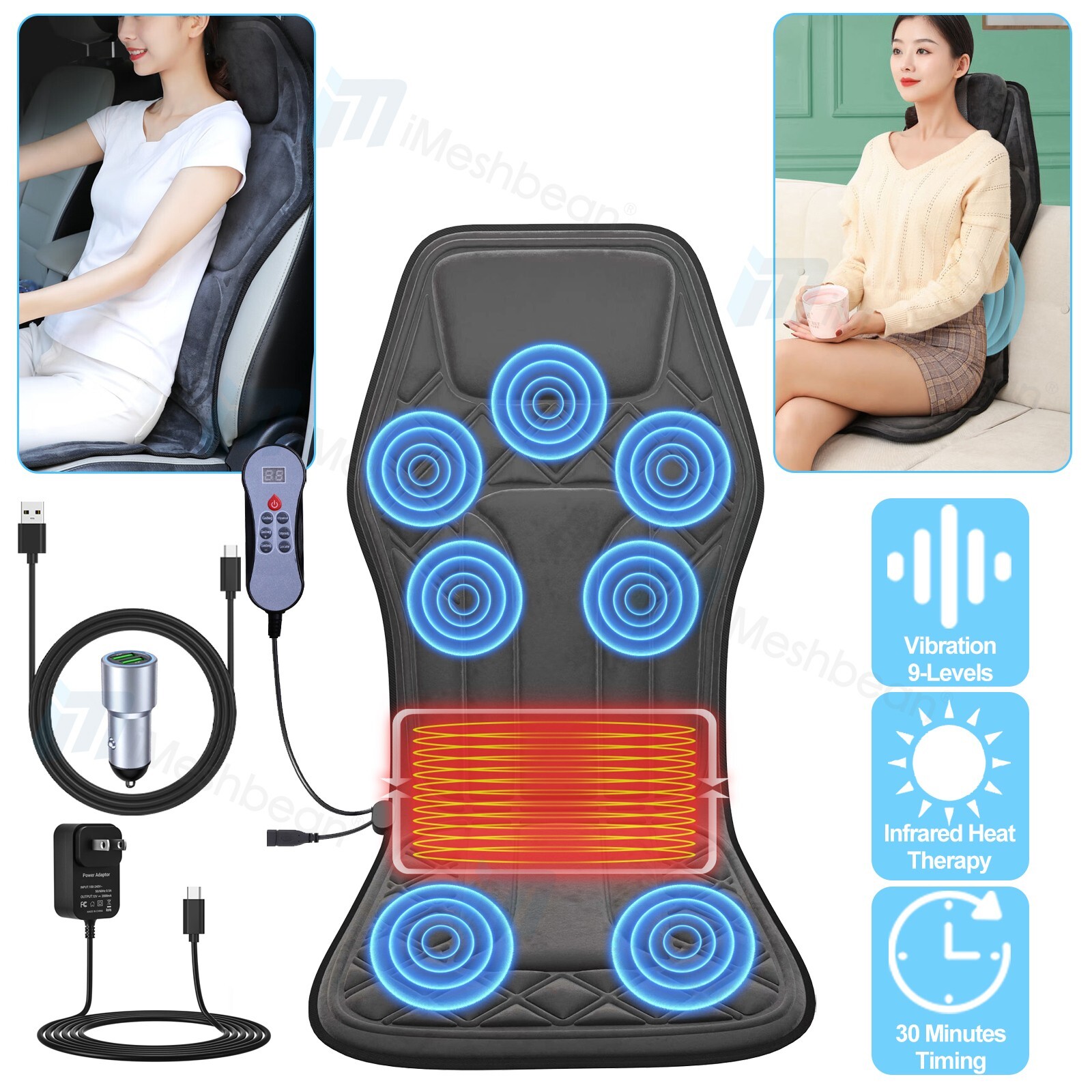Car Heated Seat Cover Cushion-Universal Warmer Pad 12V&24V Vibrating Massage