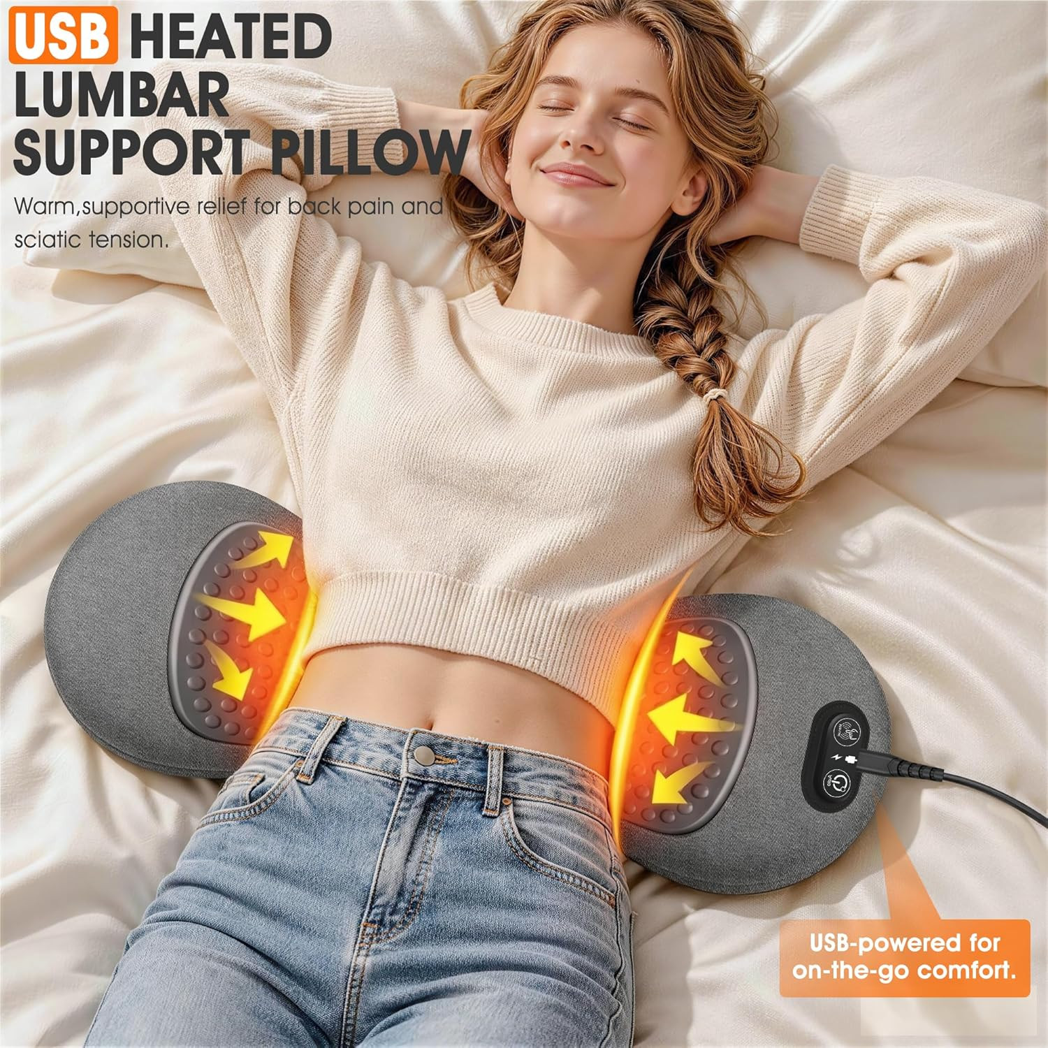 3-In-1 Electric Lumbar Support Pillow,Triple Fusion Back Massager with Heat,Vibr