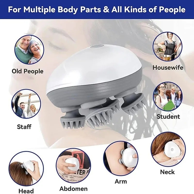 Electric Scalp Massager Handheld IPX7 Waterproof Heads Hair Growth Stress Relief