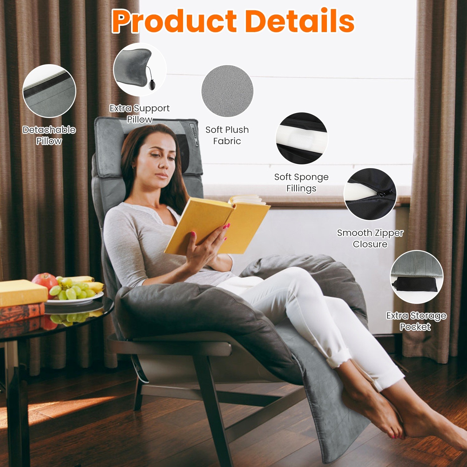 9 Mode Massage Seat Cushion Heated Back Neck Body Massager Chair for Home Office