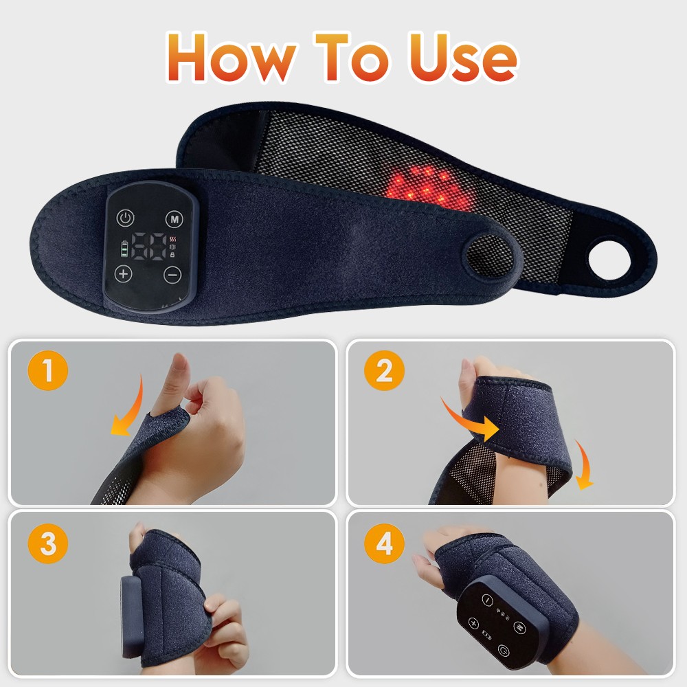 Cordless Hand Wrist Massager Pain Relief w/ 5 Heat Levels and 3 Vibration Modes