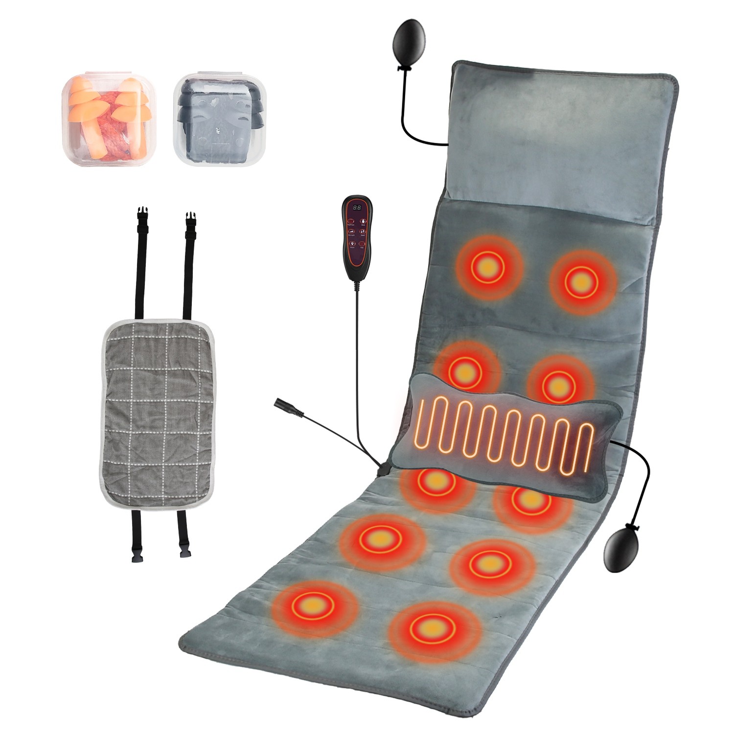 Electric Full Body Massage Mat Pad w/ Heating & Vibrating Inflatable Head Pillow