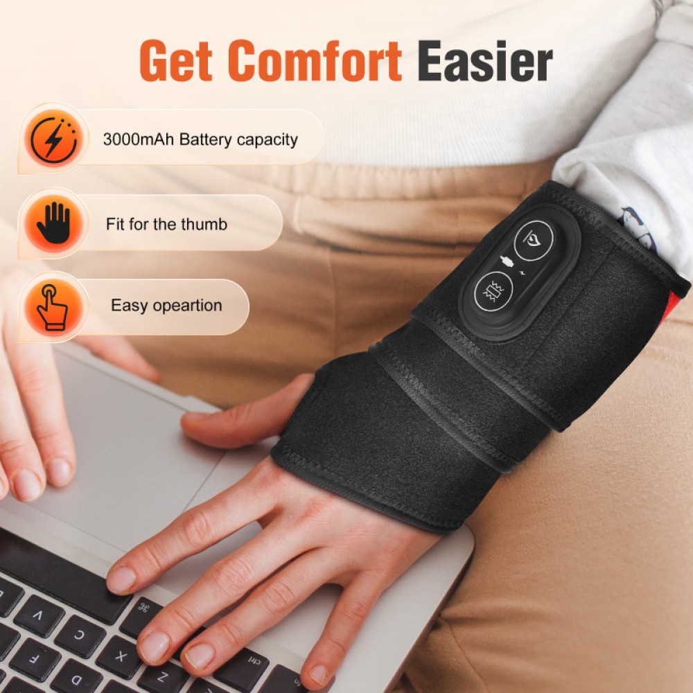 Electric Wrist Massager Brace w/ Heat & Vibration for Carpal Tunnel, Arthritis