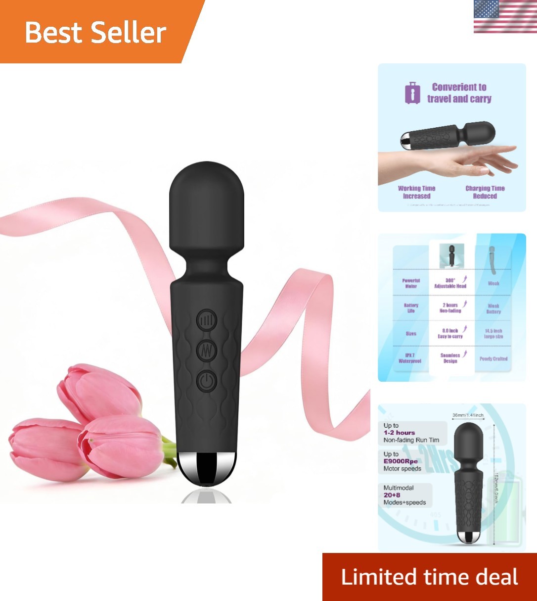 Quiet and Waterproof Personal Massager – 8 Patterns, 20 Speeds for Stress Relief