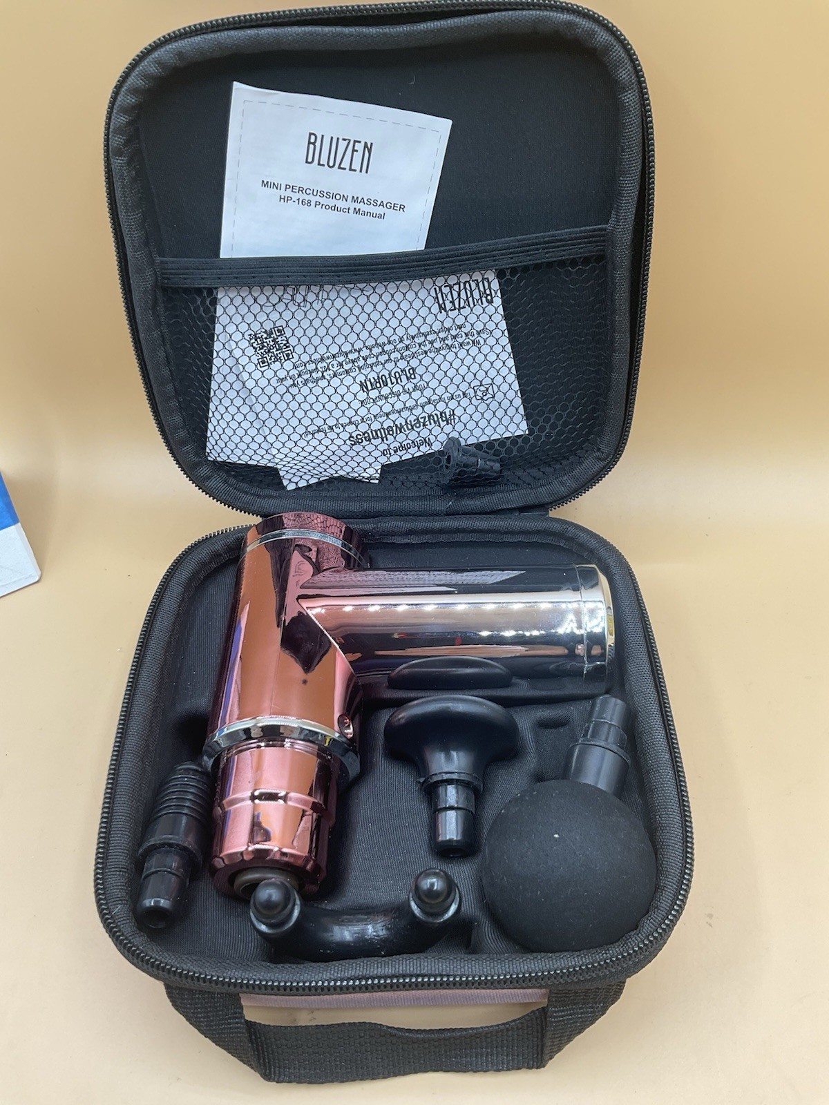 Bluzen HP-168 Pink Mini Percussion Massager With Carrying Zipper Case