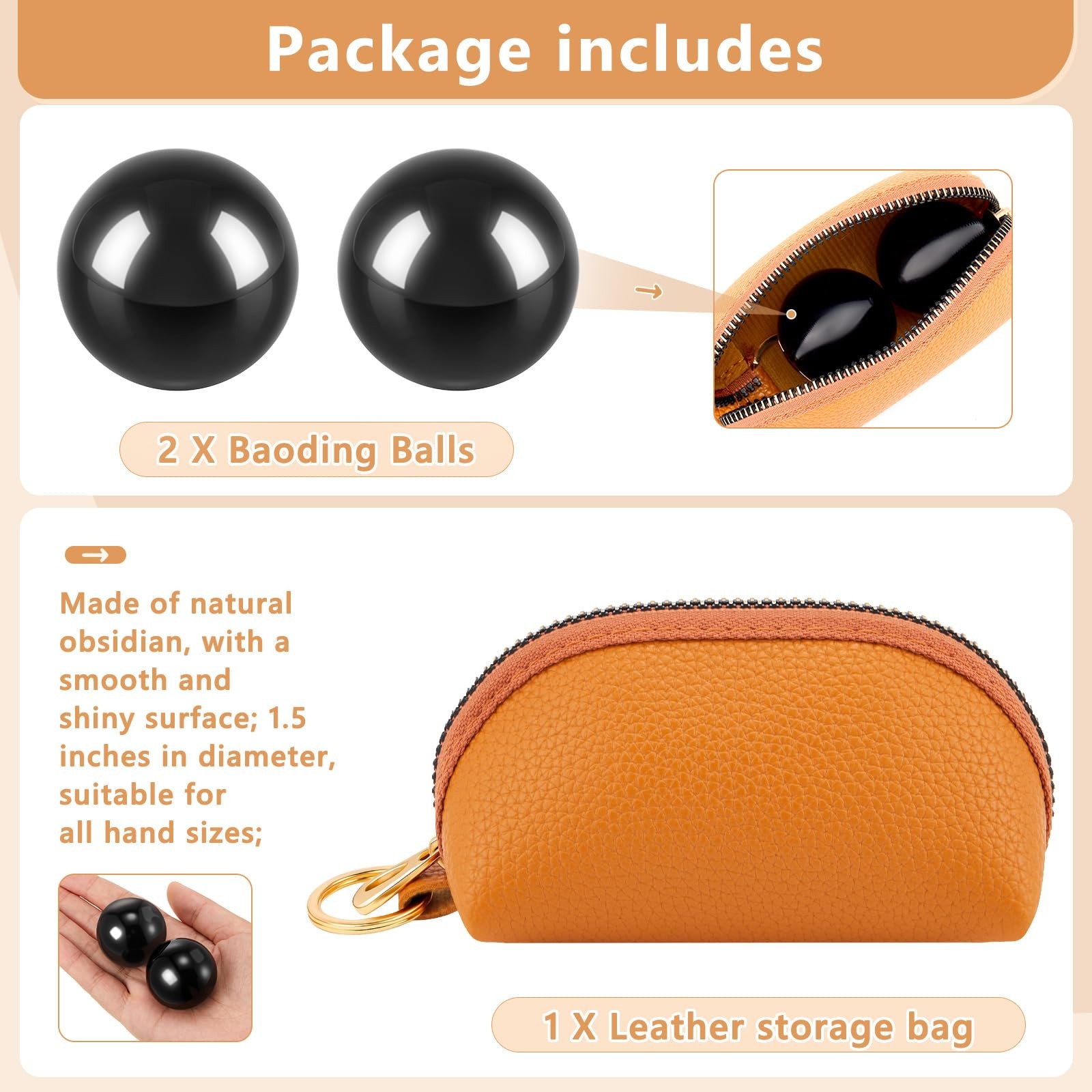 2 Pcs Baoding Balls, Chinese Health Exercise Massage Balls with Leather Pouch…