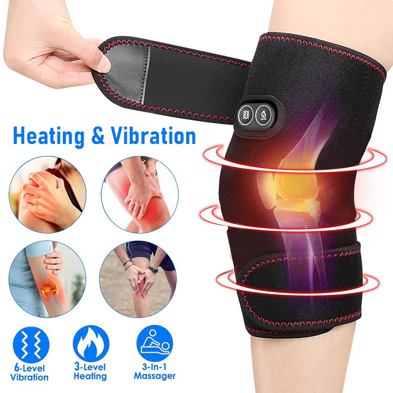Pain Relief Electric Heating Vibration Knee Joint Pad Brace Leg Therapy Massager