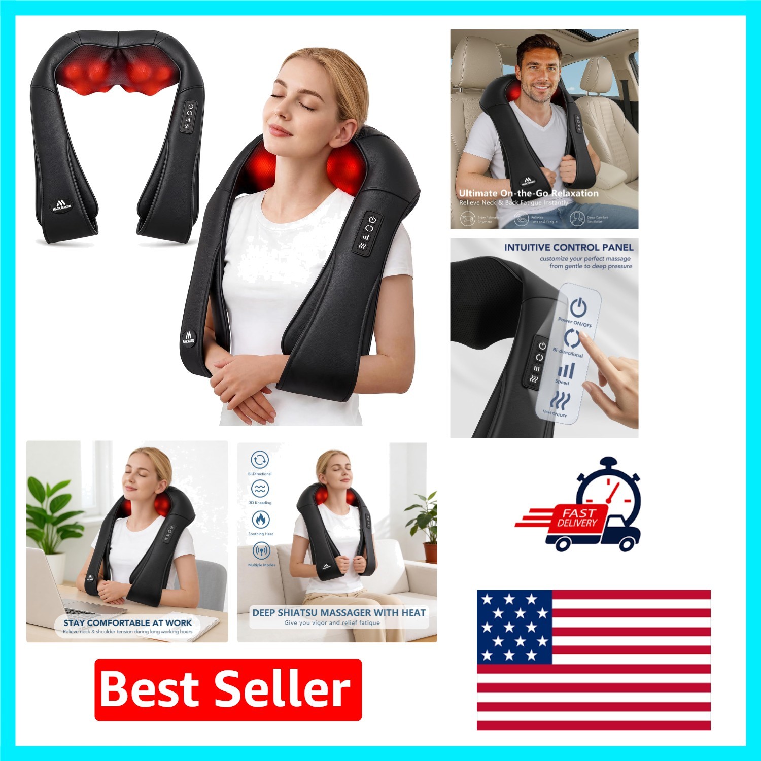 Shiatsu Neck Massager with Auto Shut-Off & Heat – Ideal Gift for Stress Relief
