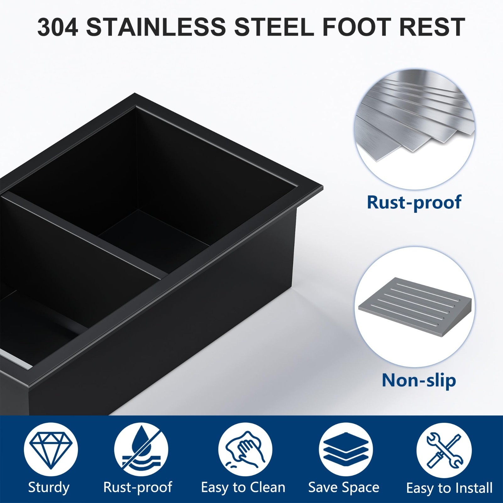 Shower Foot Rest for Shaving Legs – 304 Stainless Steel Recessed Niche Step, Mat