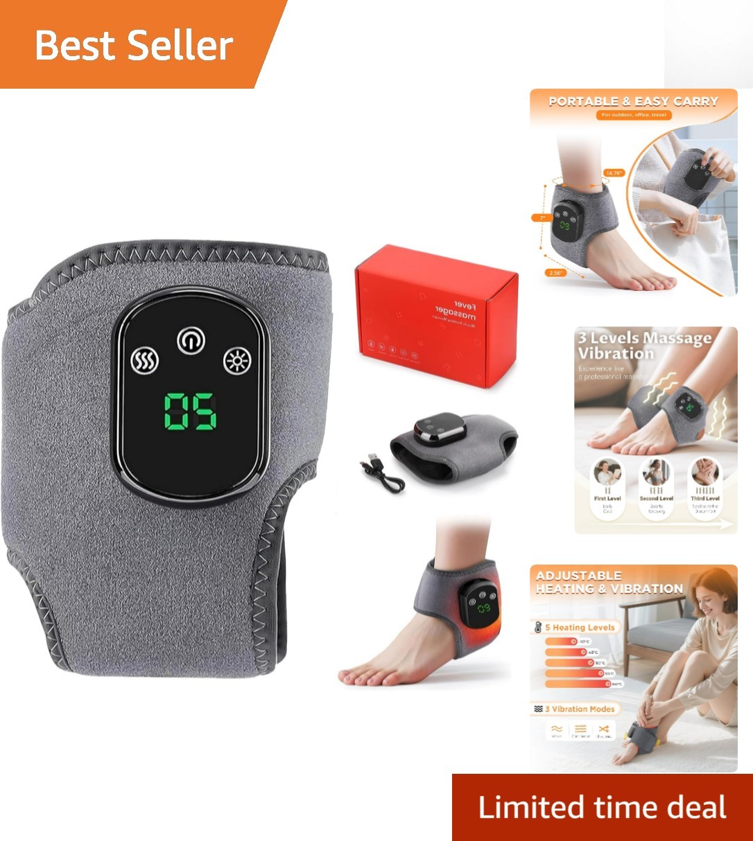 Portable 3-in-1 Foot Massager with 5 Heat Levels & Wireless Design for All Ages