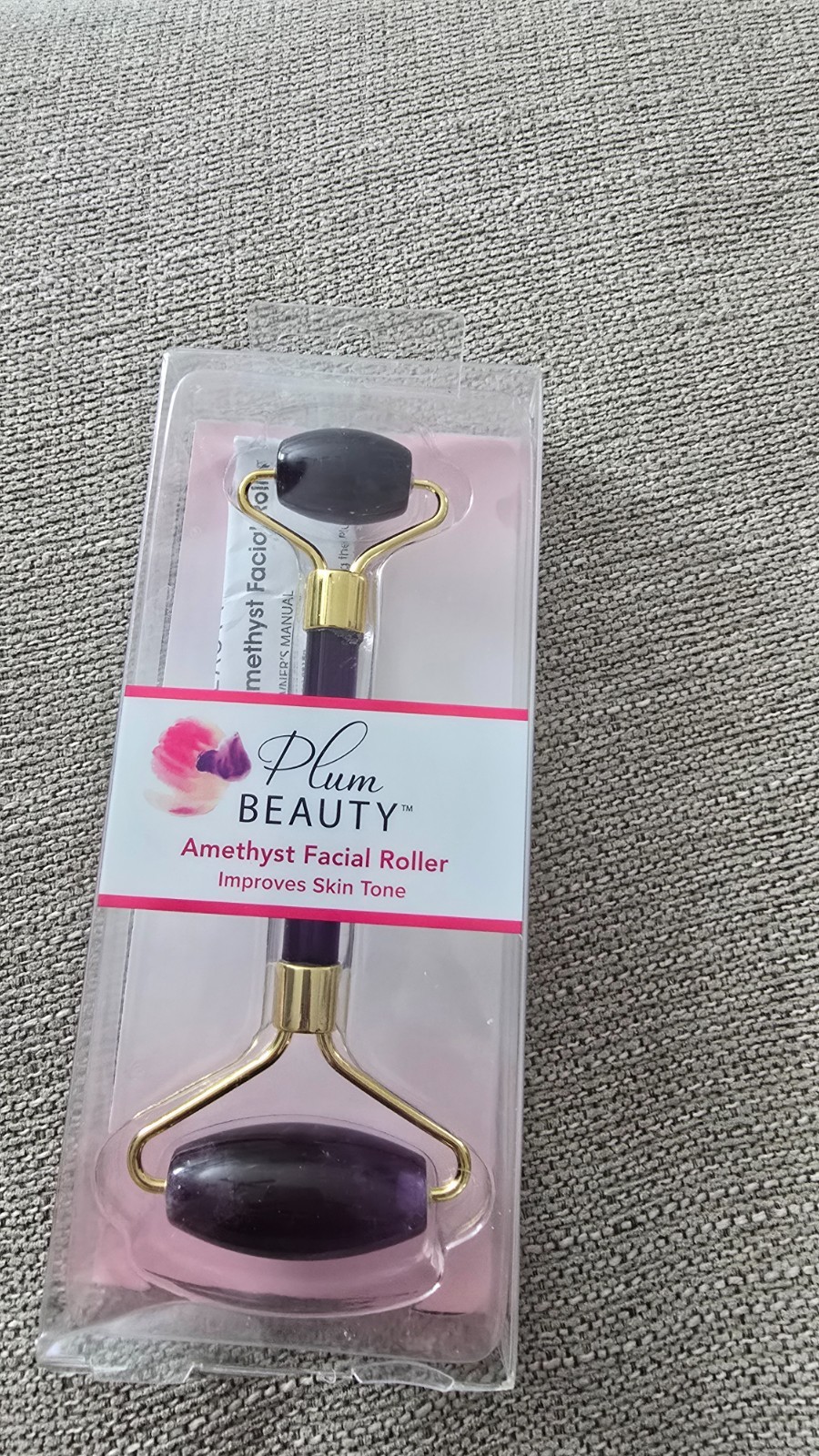 Plum Beauty Amethyst Natural Stone Facial Roller Massager NIB