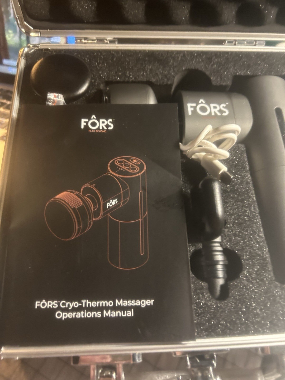 FORS Cryo-Thermo Massager. 5 Massage Heads With Charging Cable And Carrying Case