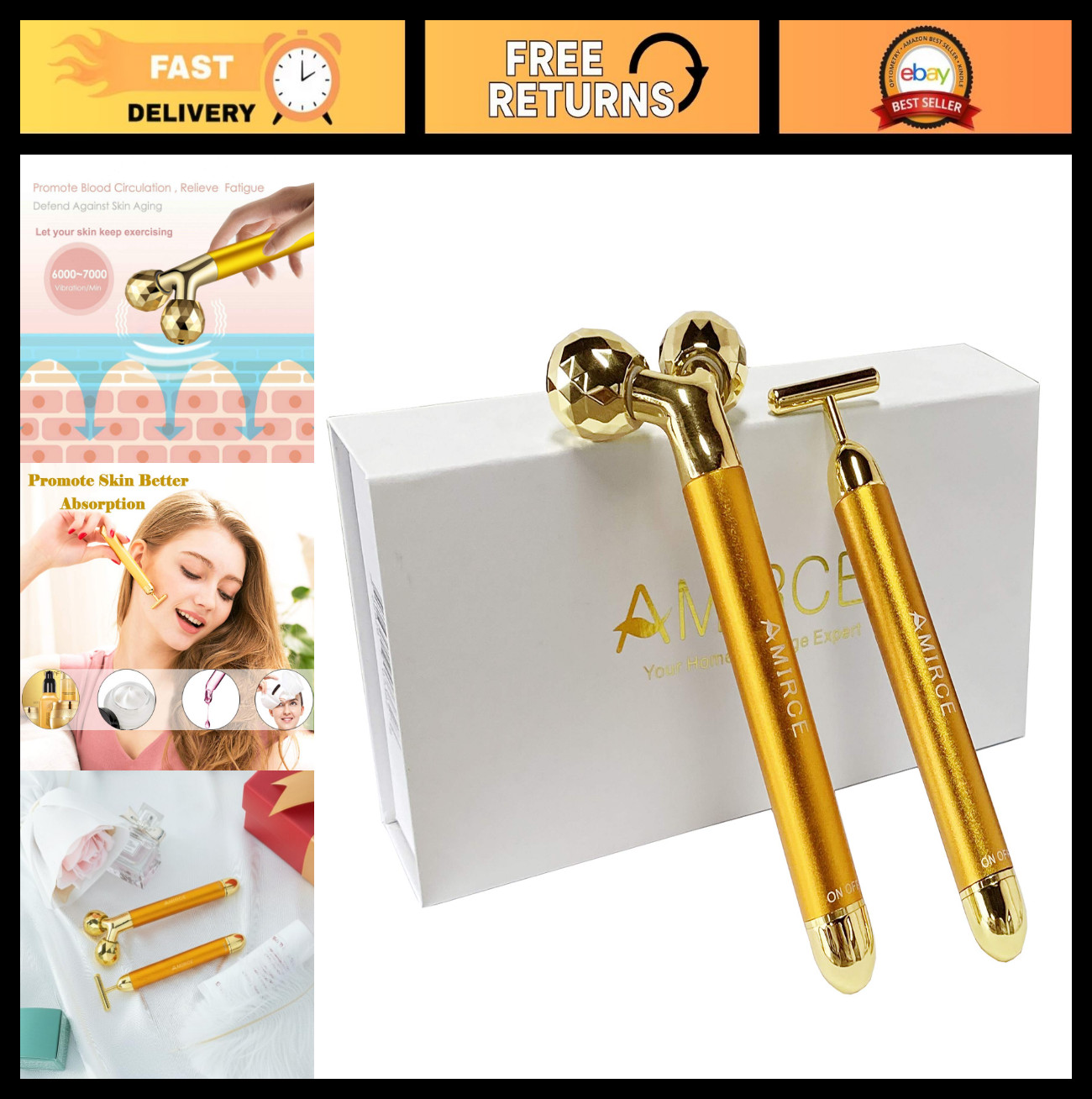 3D Electric Face Massager Roller Kit – T Shape Facial Roller & Golden Beauty Too