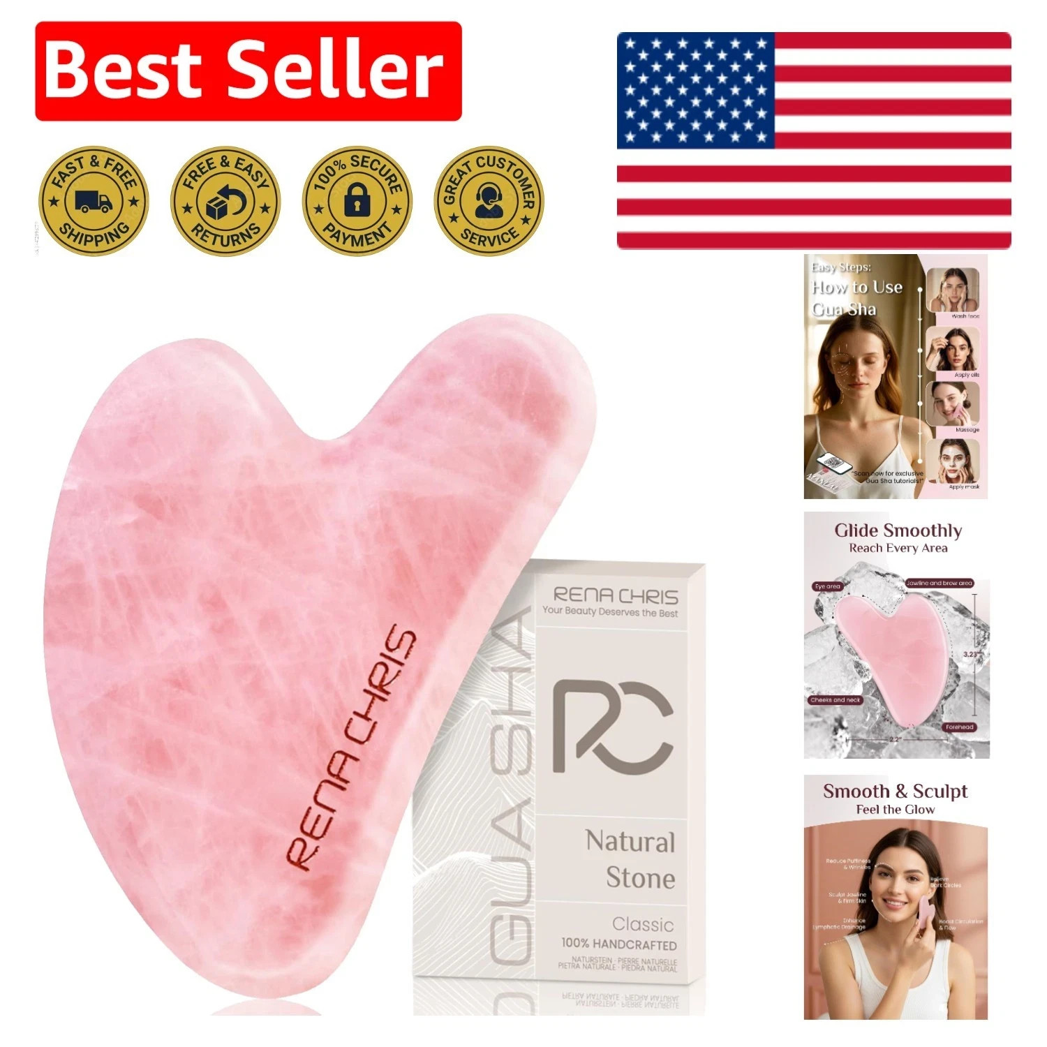 Manual Rose Quartz Gua Sha Tool – Enhance Beauty and Well-Being Effortlessly