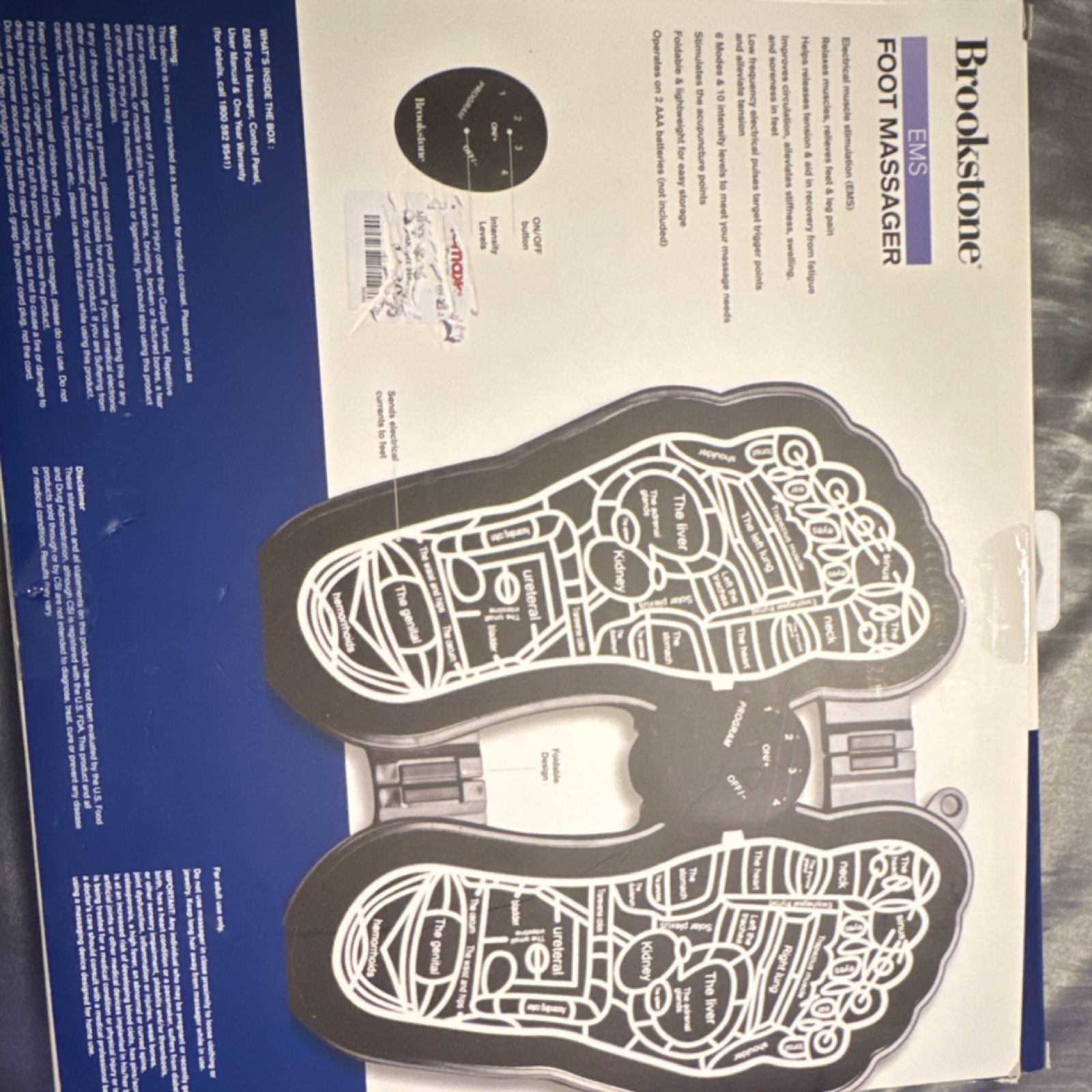 Brookstone EMS Foot Massager Micro Current Pulse Modes Black/White