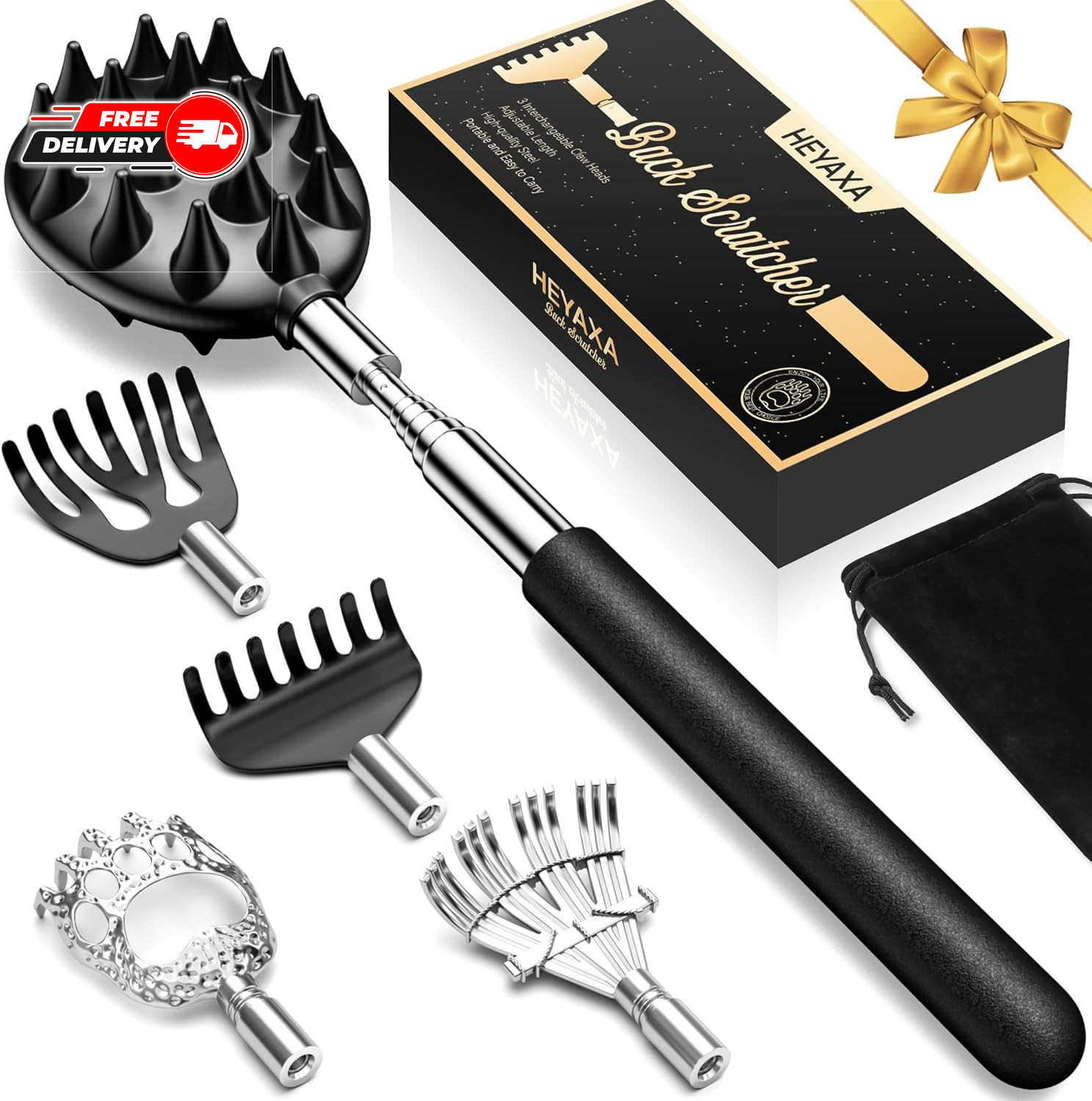 Telescoping Back Scratcher with 5 Detachable Heads, Fathers Day Dad Gifts for Me