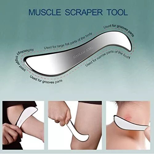 BYYDDIY 2 in 1 Stainless Steel Muscle Scraper Tools Set Gua Sha Massage Black
