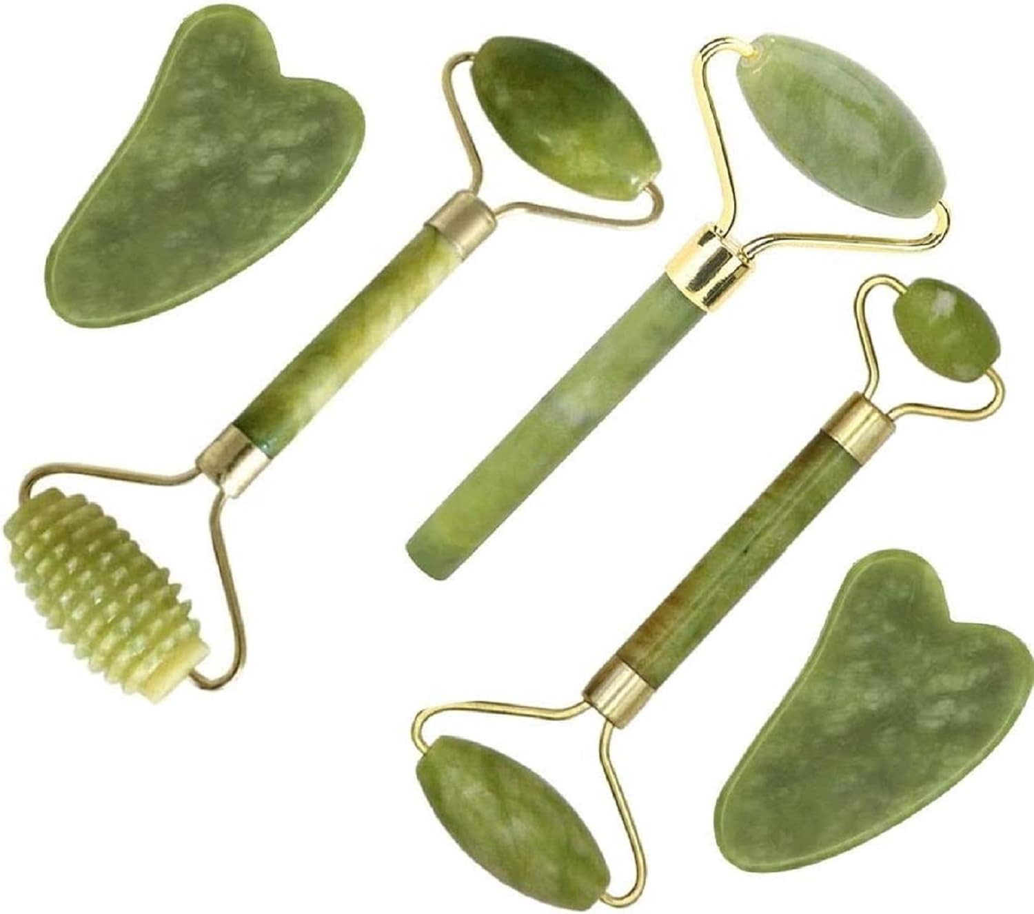 Jade Gua Sha Facial Massager Set – 5 in 1 Skin Care Tools with Roller and Massag