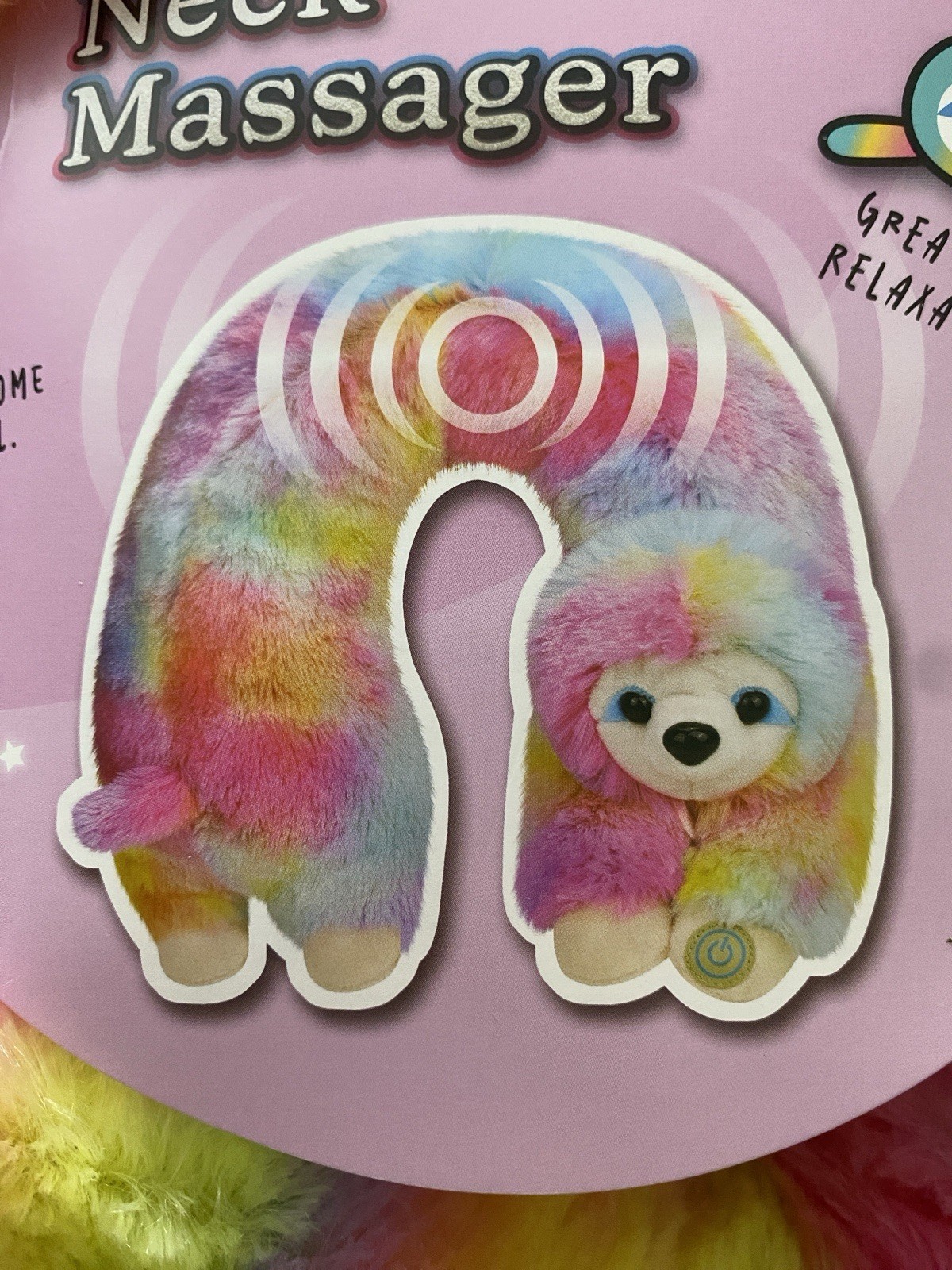 Health Touch Sloth Neck Massager Plush Vibrating Gift U Shaped Multicolor NEW