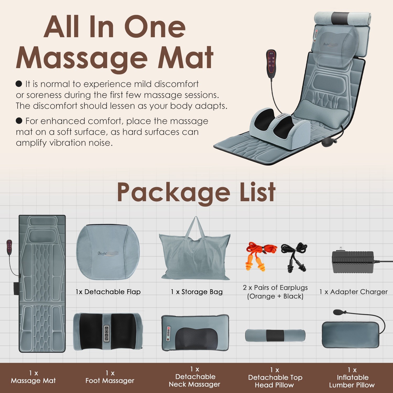 Full Body Massage Mat Flannel Electric Heated Chair Pad Back Neck Massager Pad