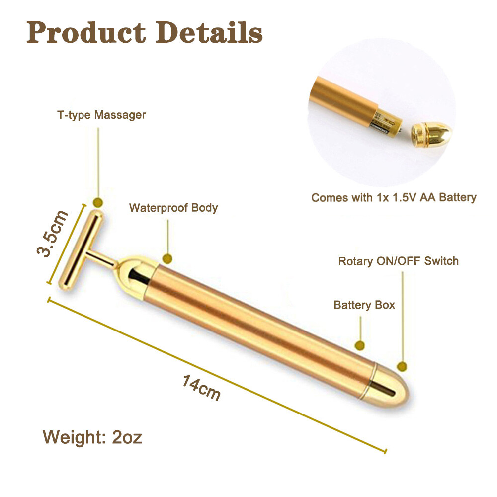 24K Golden Pulse Electric T-Shape V Face Vibrating Facial Massage Tool