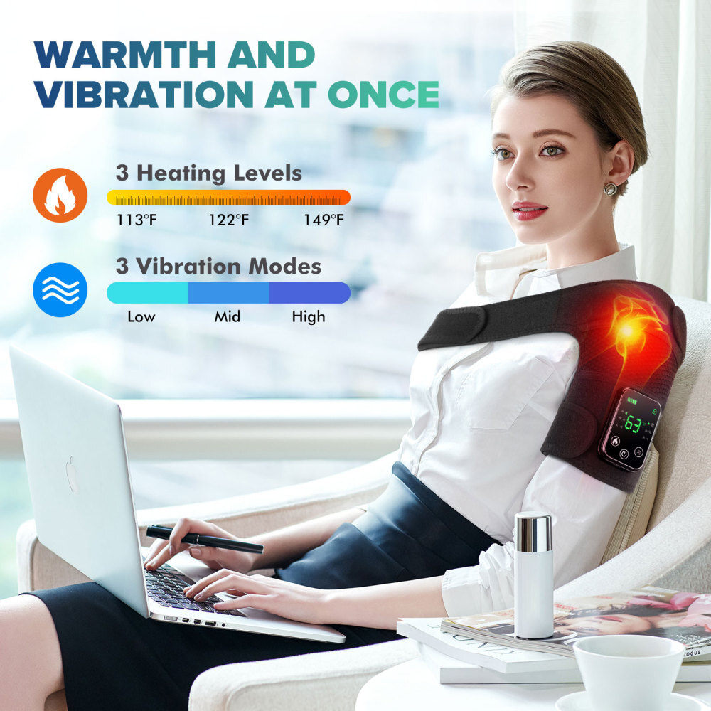 Heated Vibration Massager Knee Elbow Shoulder Pad 3 Heating Pain Relieving USB