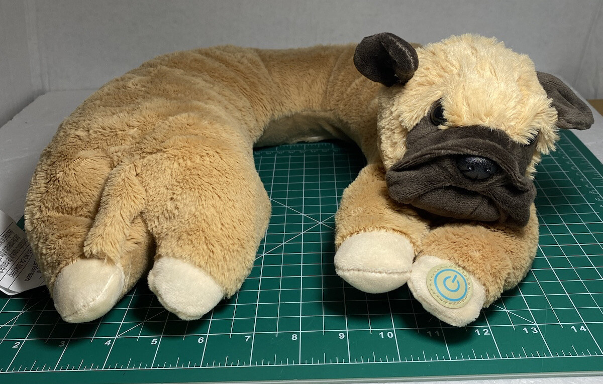 Vibrating Neckwrap Pillow Plush Puppy Pug 16” Brown And Black By Leader Light HK