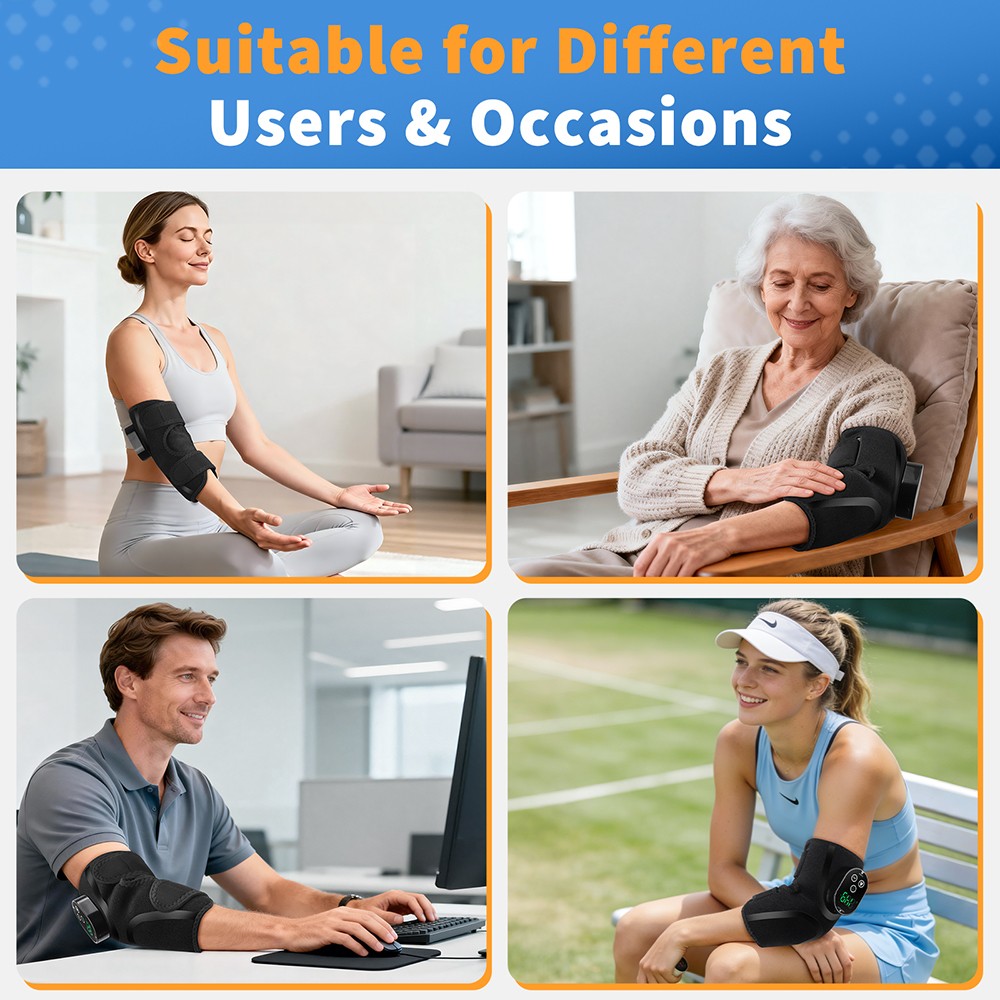 Cordless Elbow Massager Support Brace Heating Vibration Therapy Joint Pain Wrap