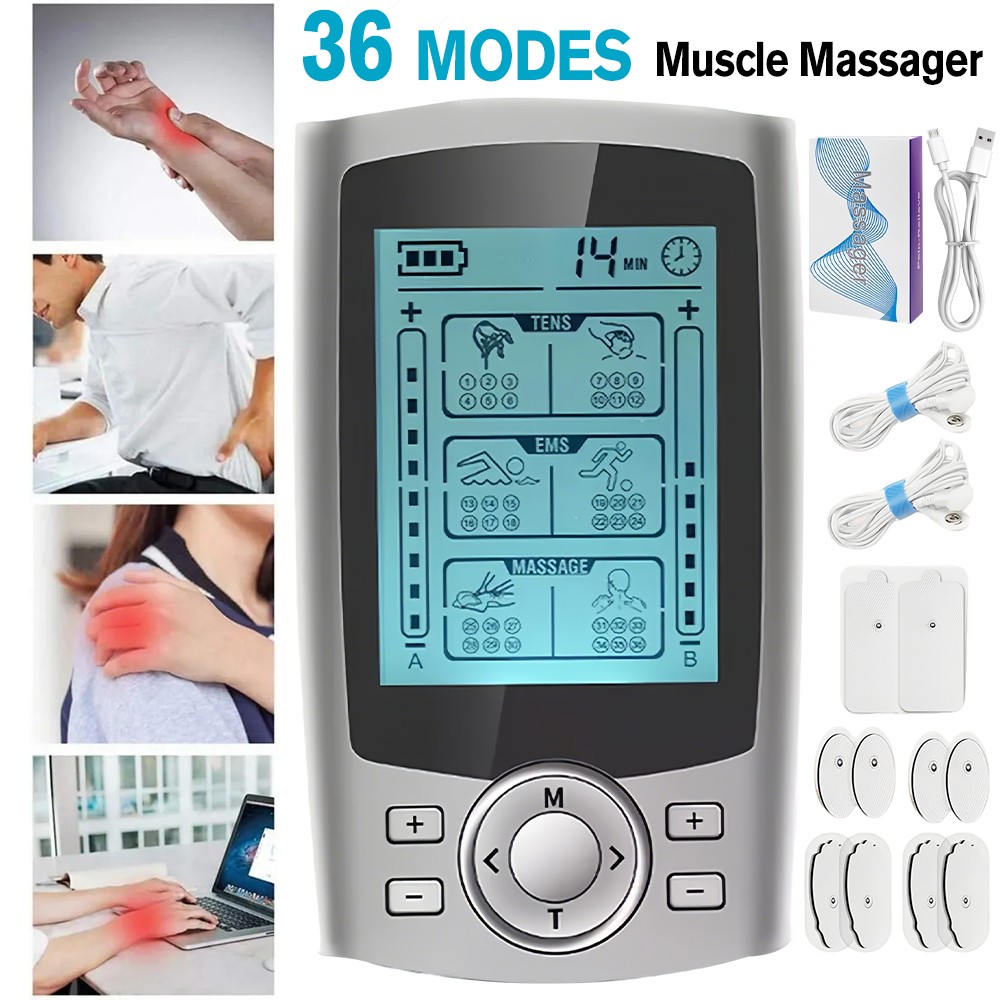 Tens Unit Muscle Stimulator 36 Modes Tens Ems Device Rechargeable Dual Channel