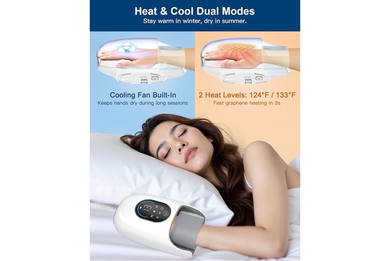 Hand Massager with Heat and Compression Full-Hand and Wrist Coverage Touchscreen