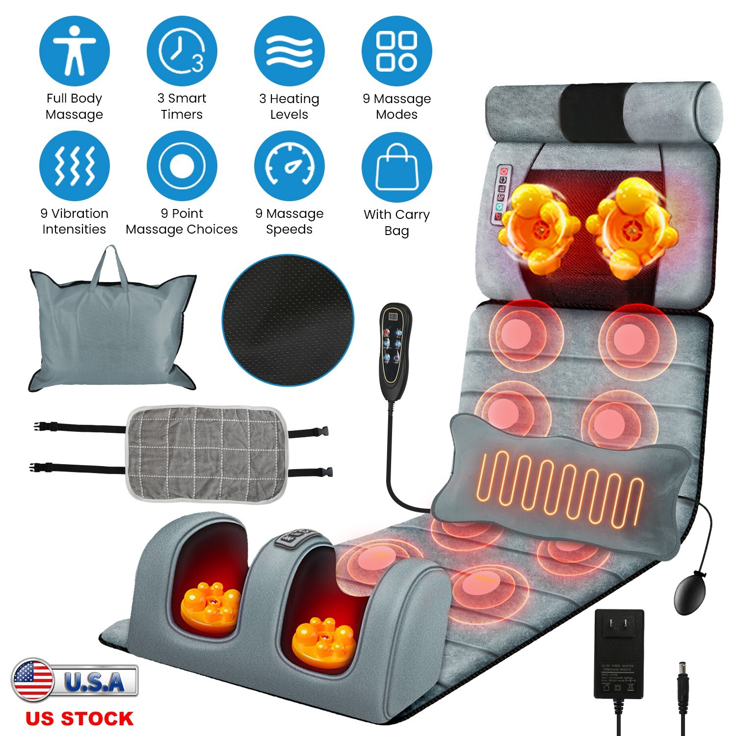 Full Body Electric Massage Mat Heating Vibration Massage Pad Cushion