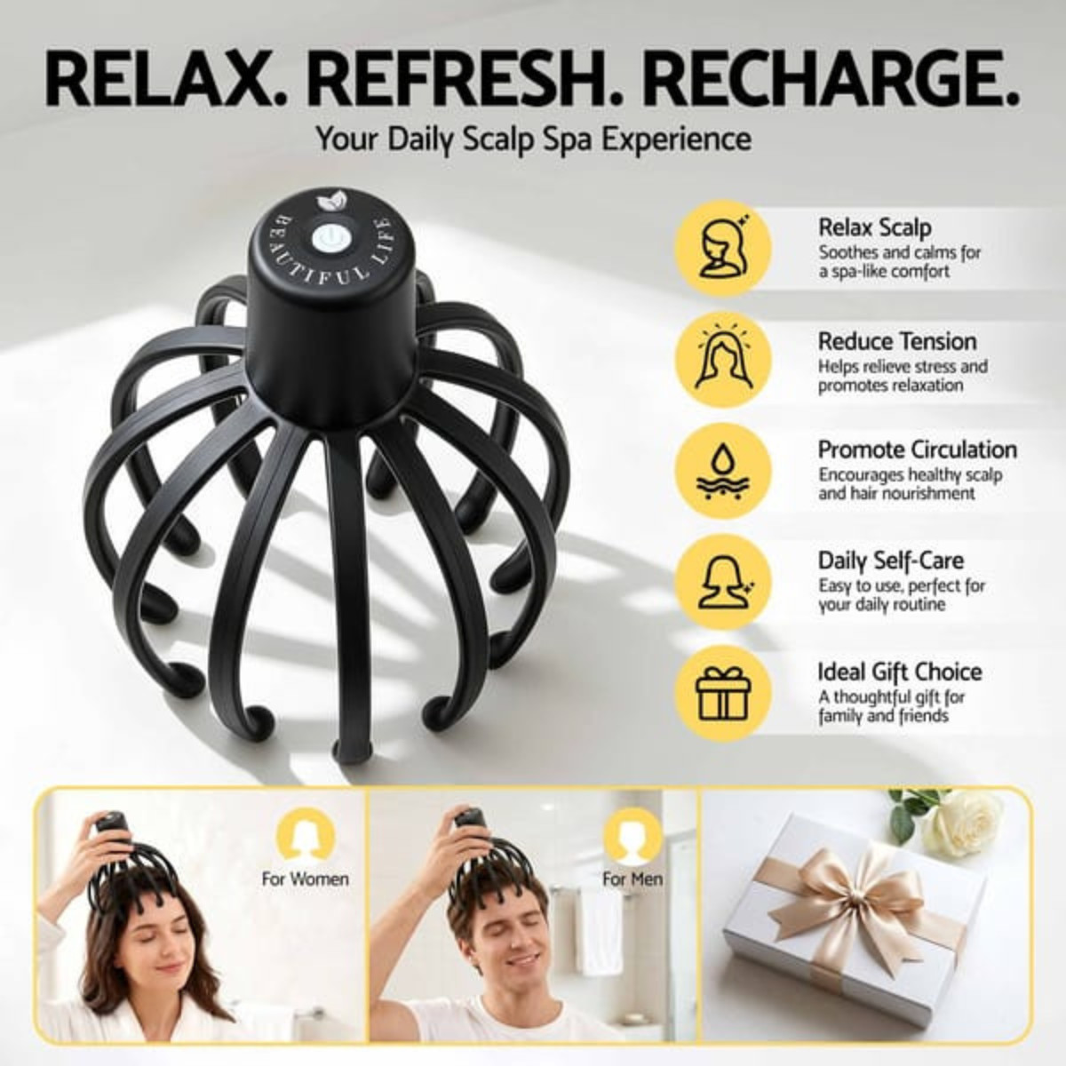 Livemor Rechargeable Head Massager Electric Scalp Massage 360° Cordless Relax