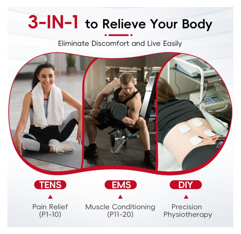 TENS Unit EMS Machine Muscle Stimulator for Pain Relief Therapy with 20 Modes