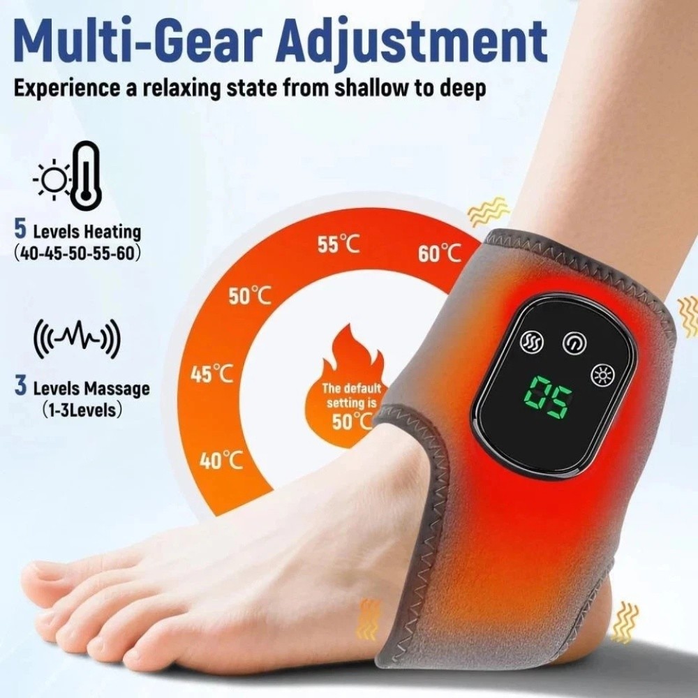 Cordless Foot Massager with 5 Heat 3 Vibration Level Portable Heated Ankle Wrap