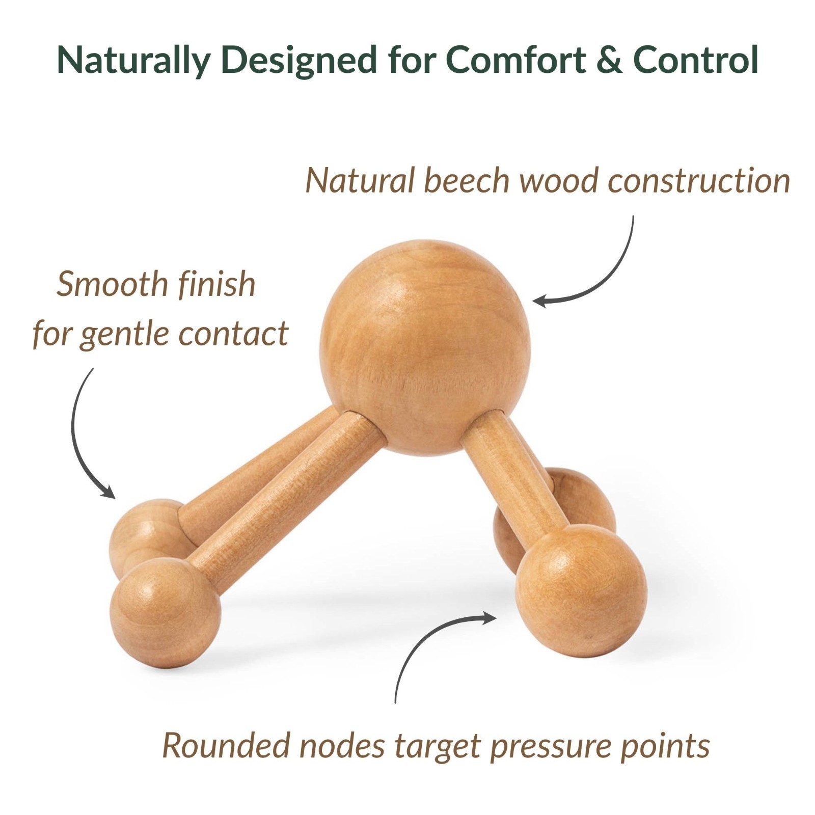 Natural Wooden Hand Massager – 4-Node Beech Massage Tool for Muscle Relaxation