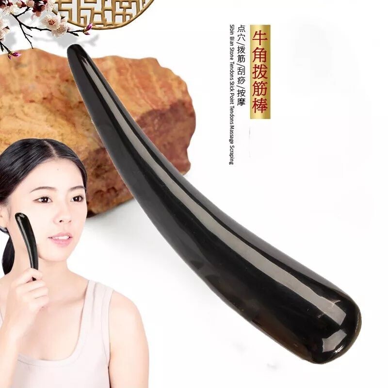Natural Black Buffalo Horn Massage Stick Horn Acupoint Therapy Tool Gua Sha Tool
