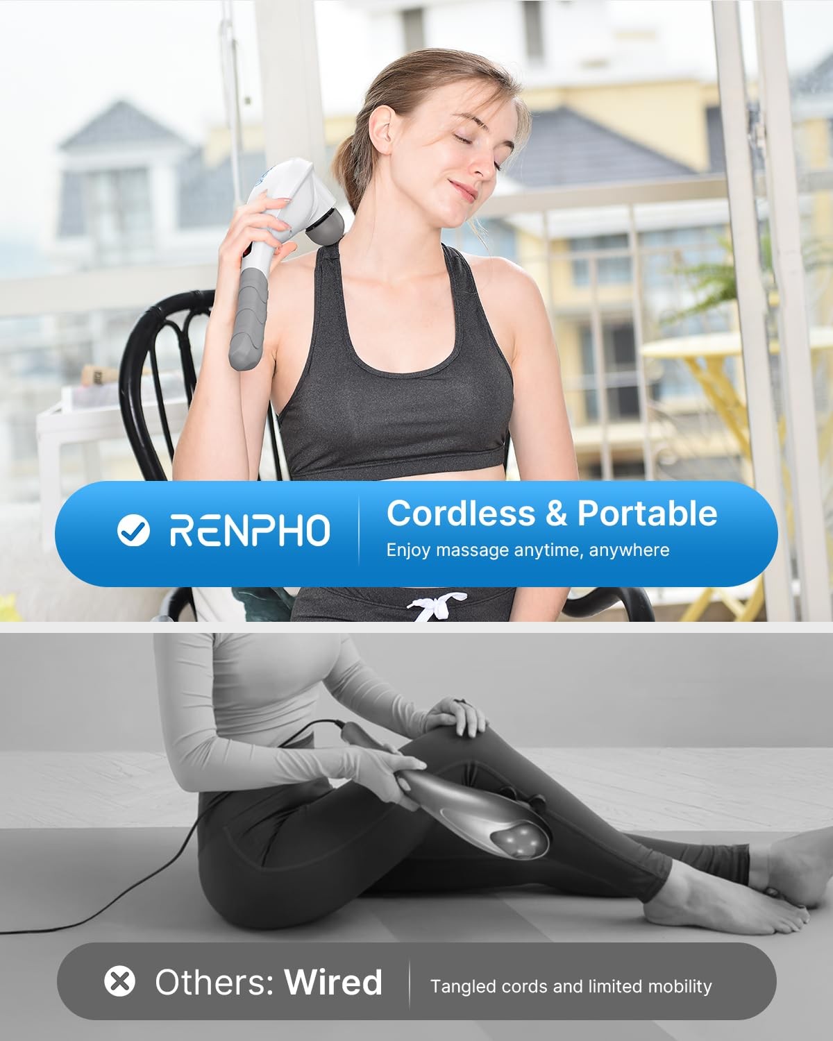 RENPHO Rechargeable Handheld Back Massager, 1 Count (Pack of 1), C-white