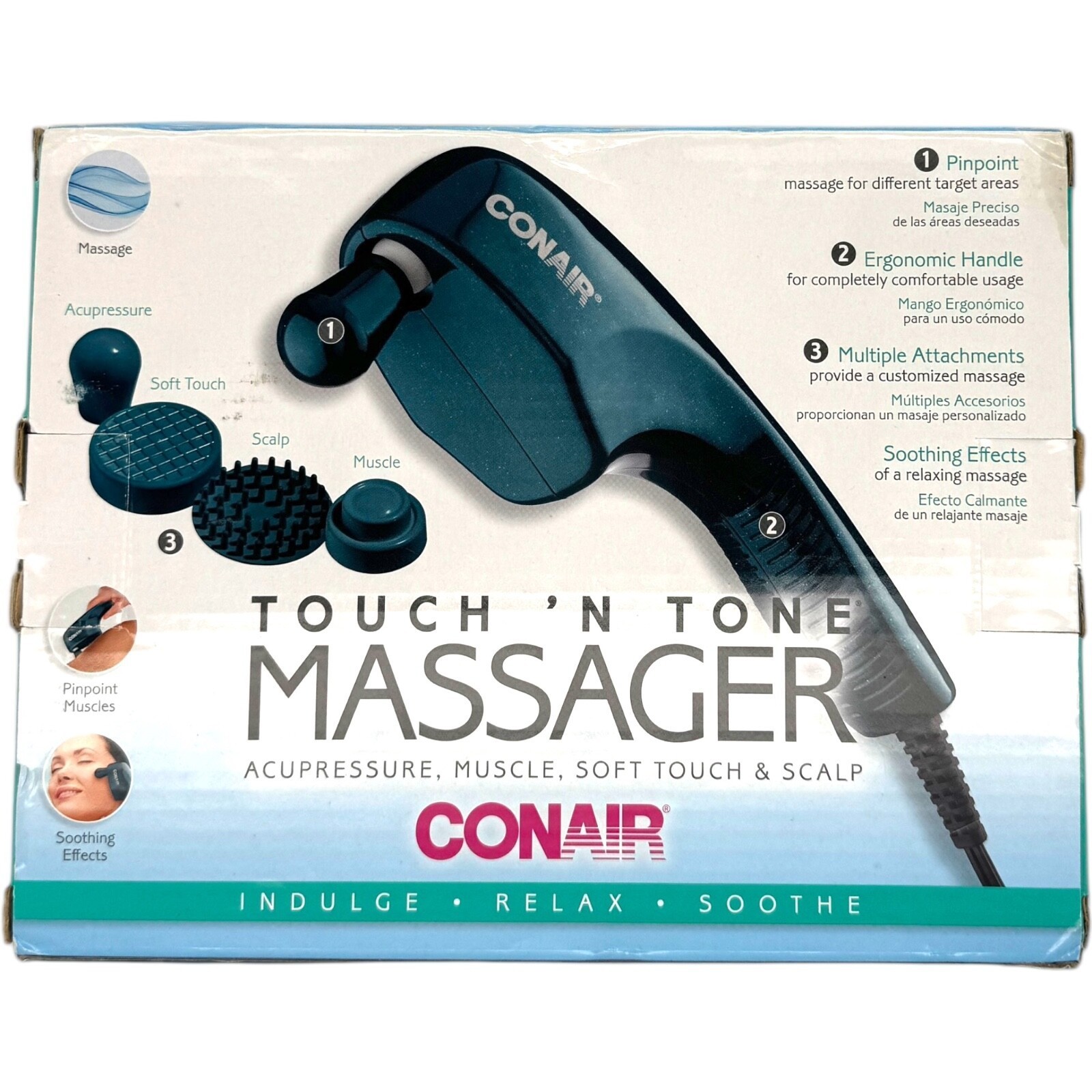 Conair Touch ‘N Tone Handheld Massage Wand 4 Attachments Gentle Relax Relief