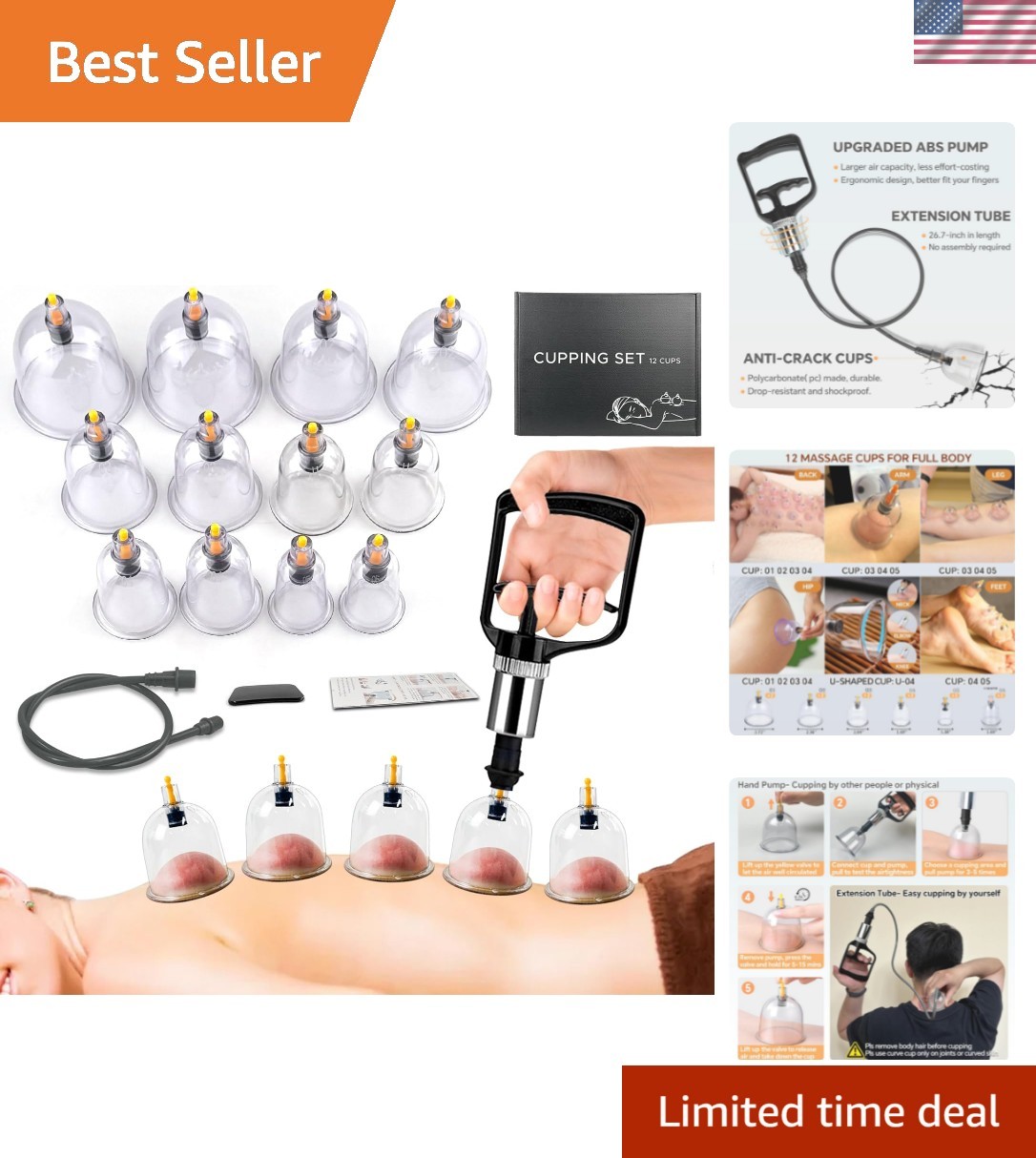 Cupping Kit for Massage Therapy Set with Pump 12 Massage Cups for Cellulite R…