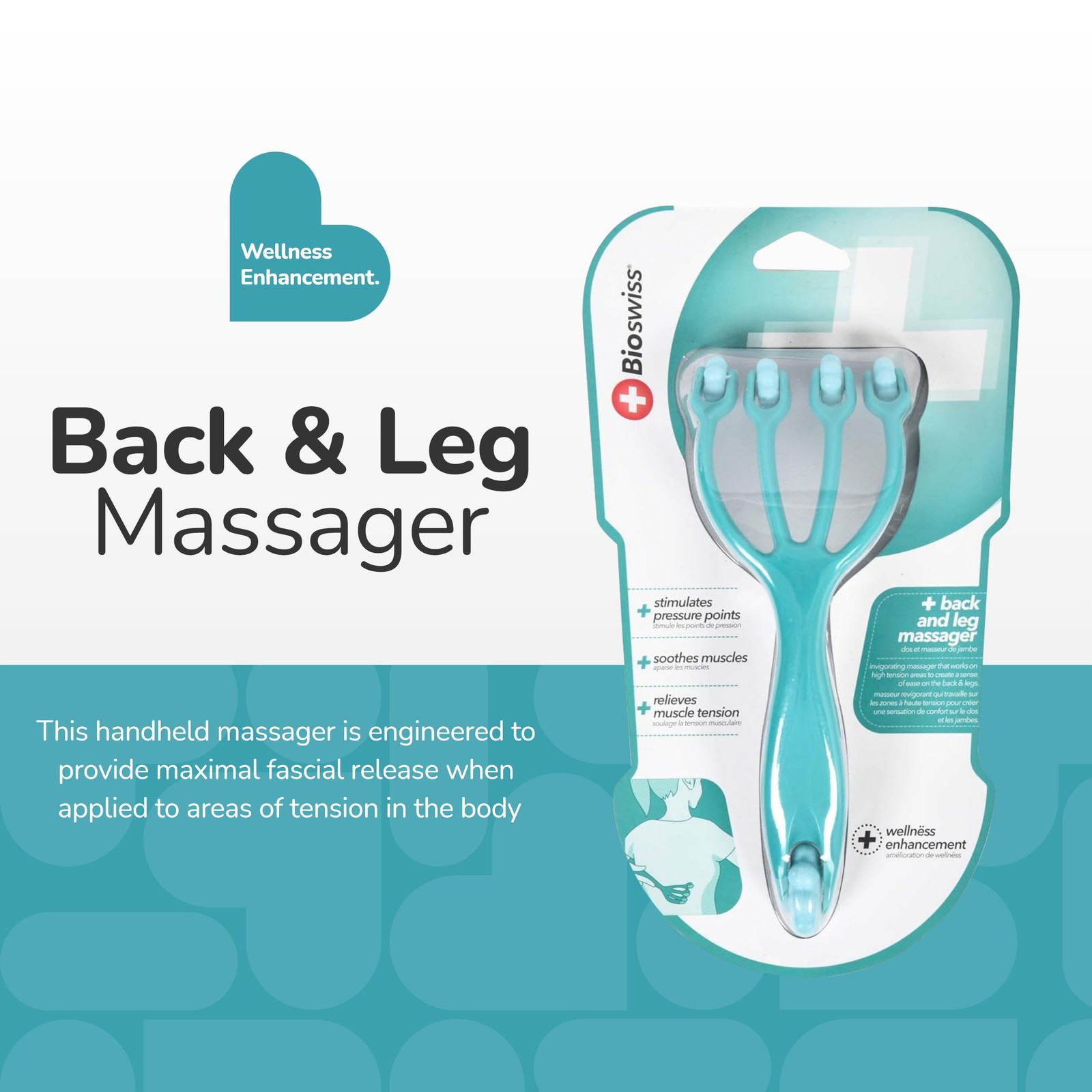 Claw Massage Roller, Handheld Muscle Massager with 5 Rotating Heads for Back