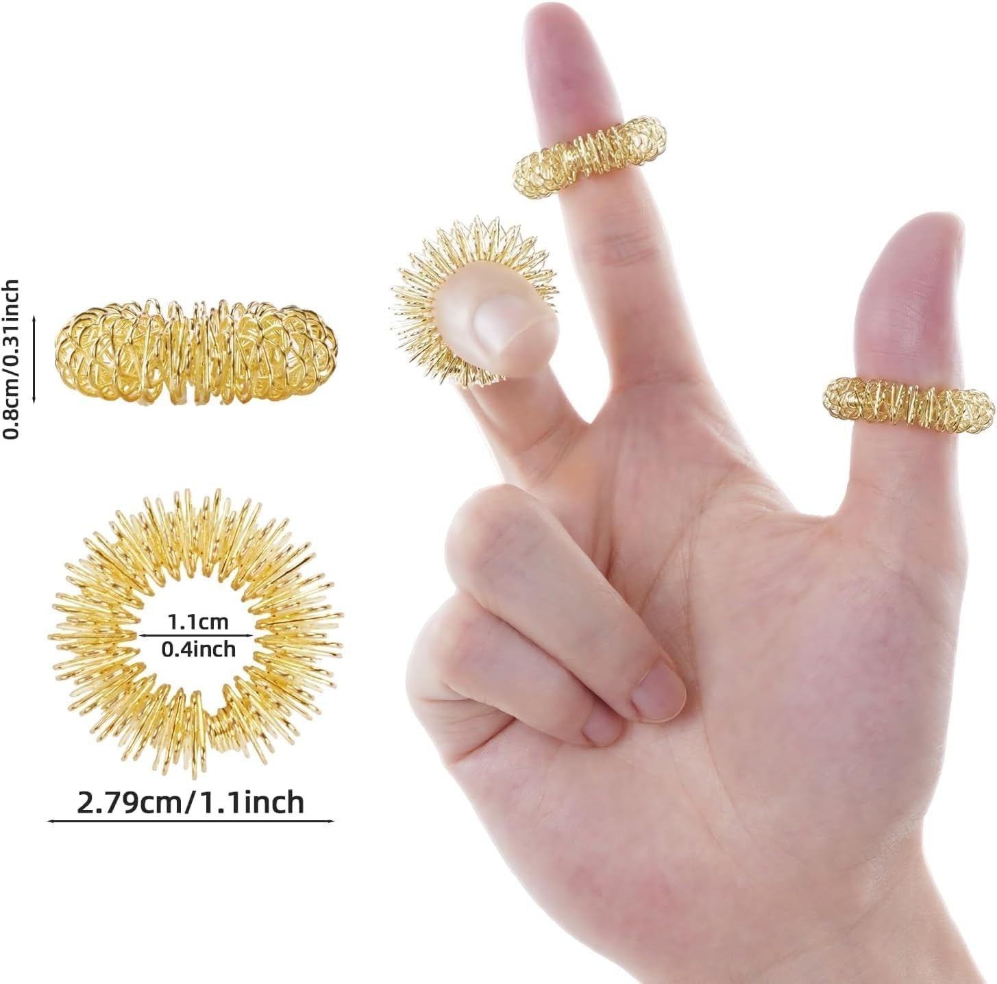 2 in 1 Finger Hand Massager Roller with 5PCS Acupressure Rings Stress Relief Set